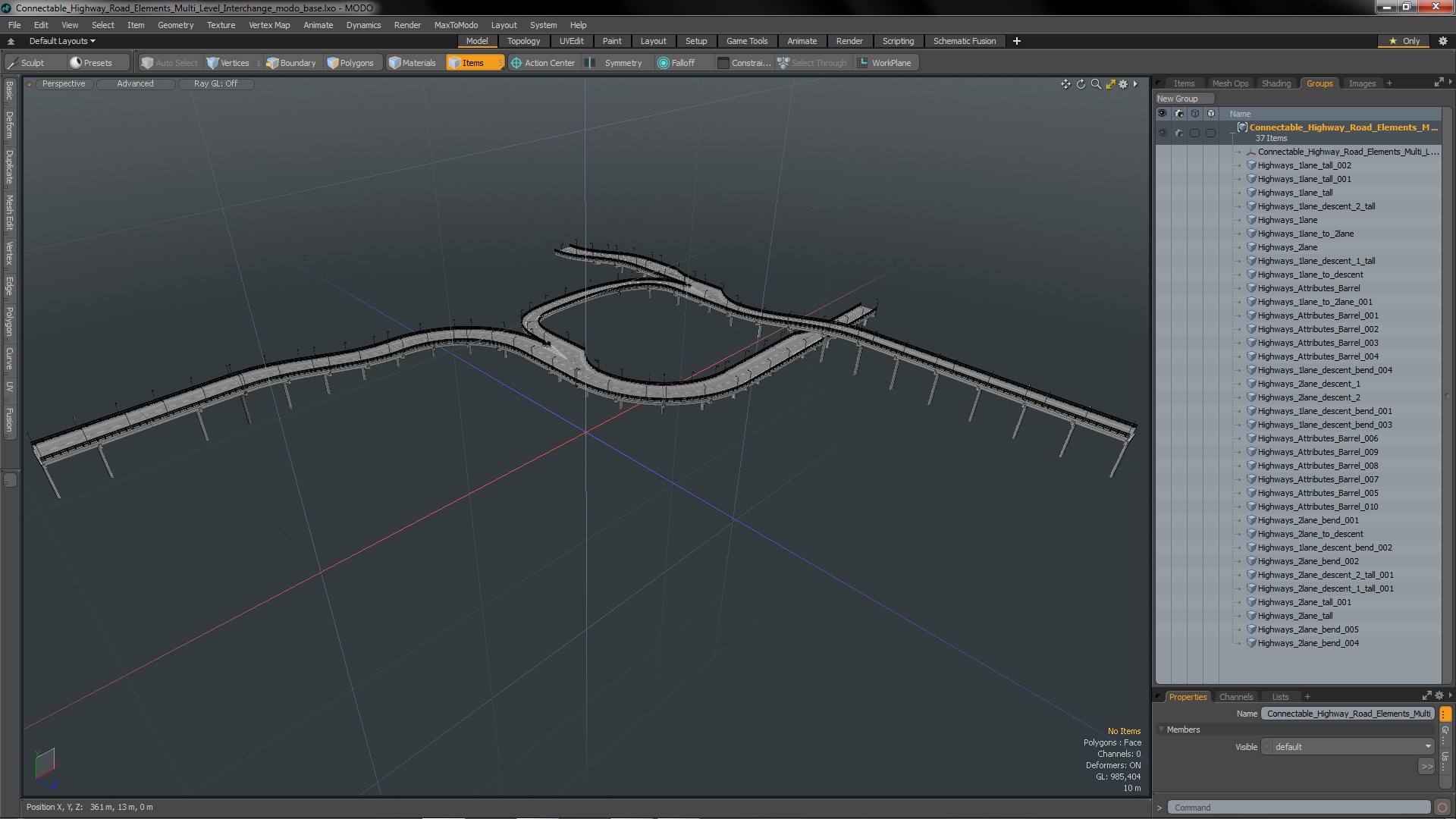 Connectable Highway Road Elements Multi Level Interchange 3D