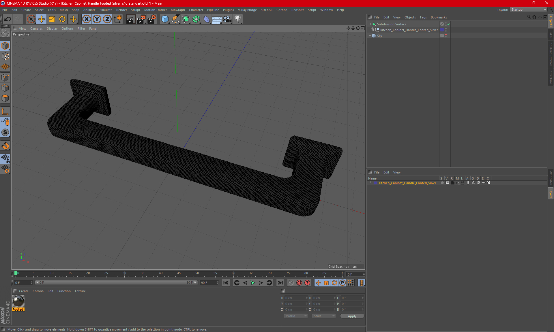 3D Kitchen Cabinet Handle Footed Silver