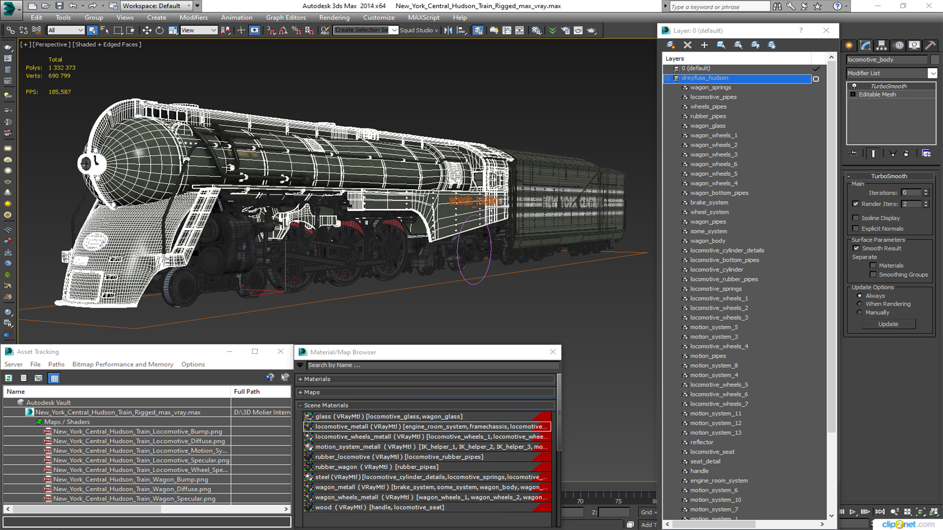 3D New York Central Hudson Train Rigged