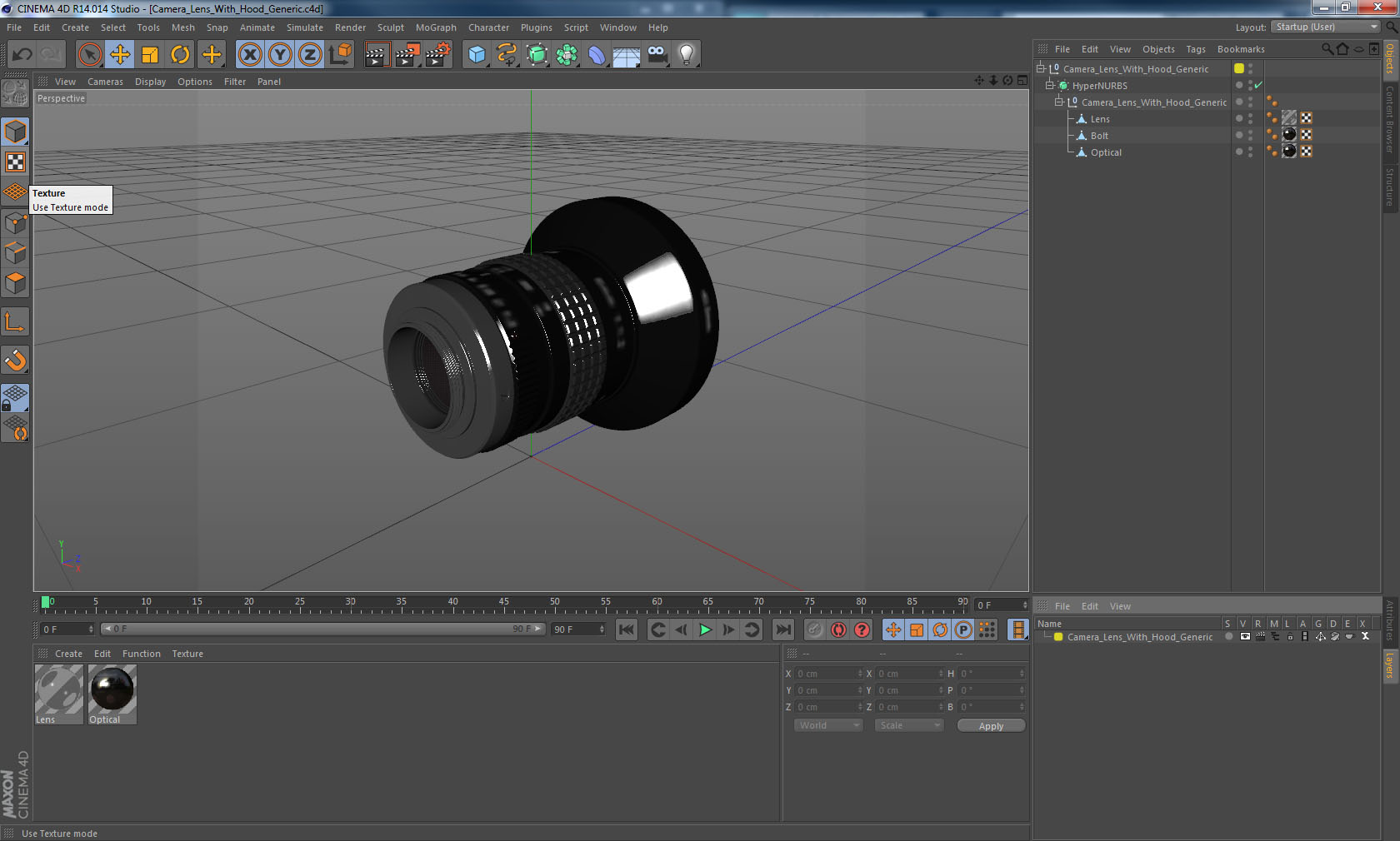 Camera Lens With Hood Generic 3D model