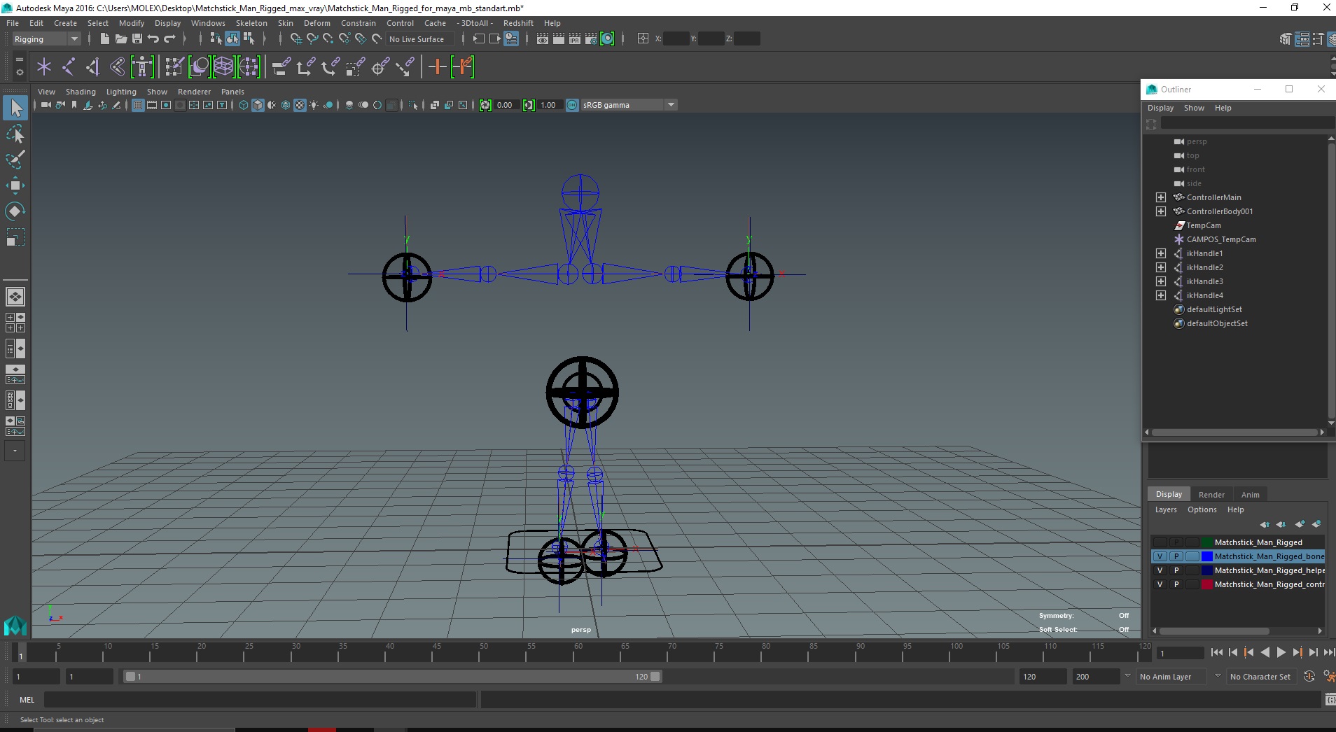 3D model Matchstick Man Rigged for Maya