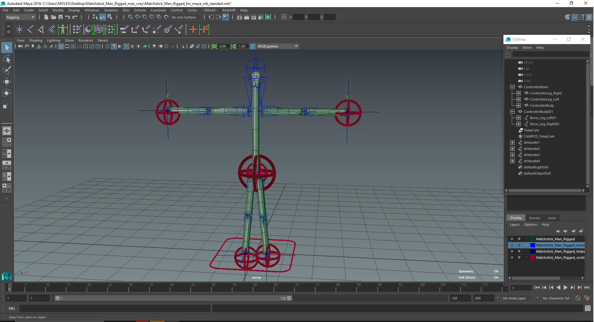 3D model Matchstick Man Rigged for Maya