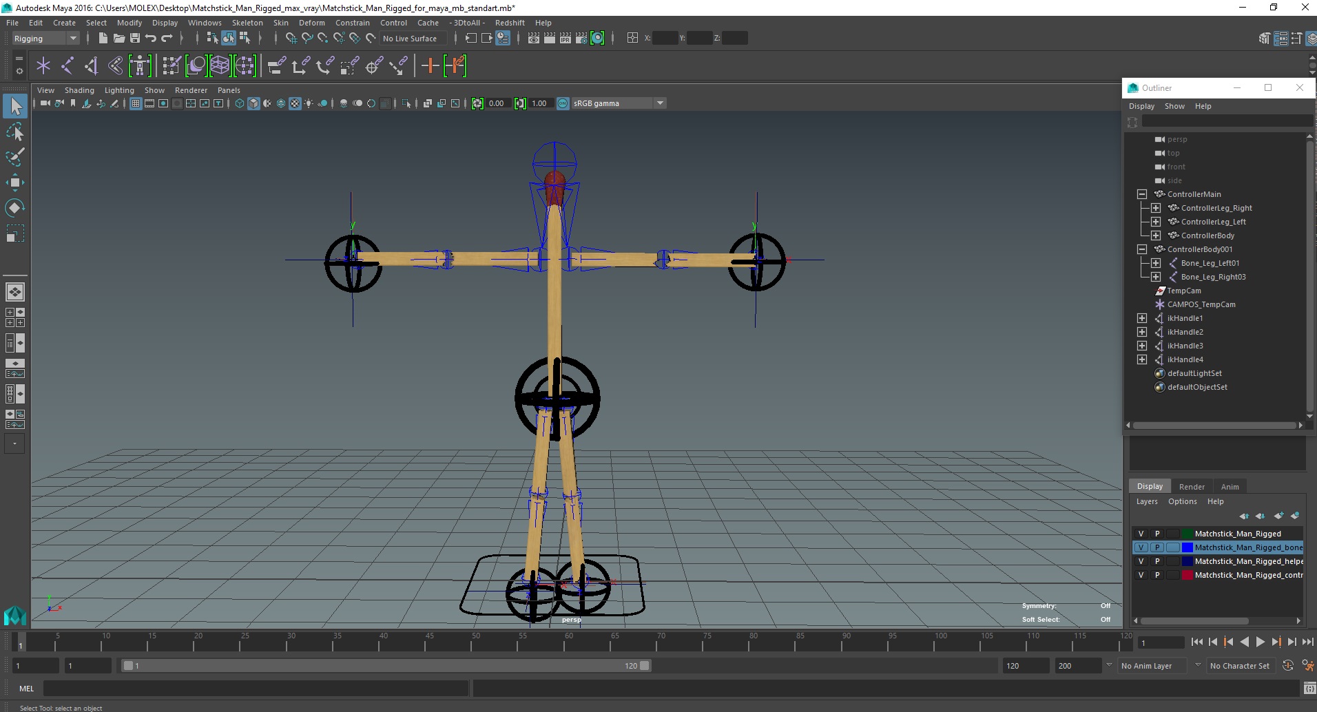 3D model Matchstick Man Rigged for Maya