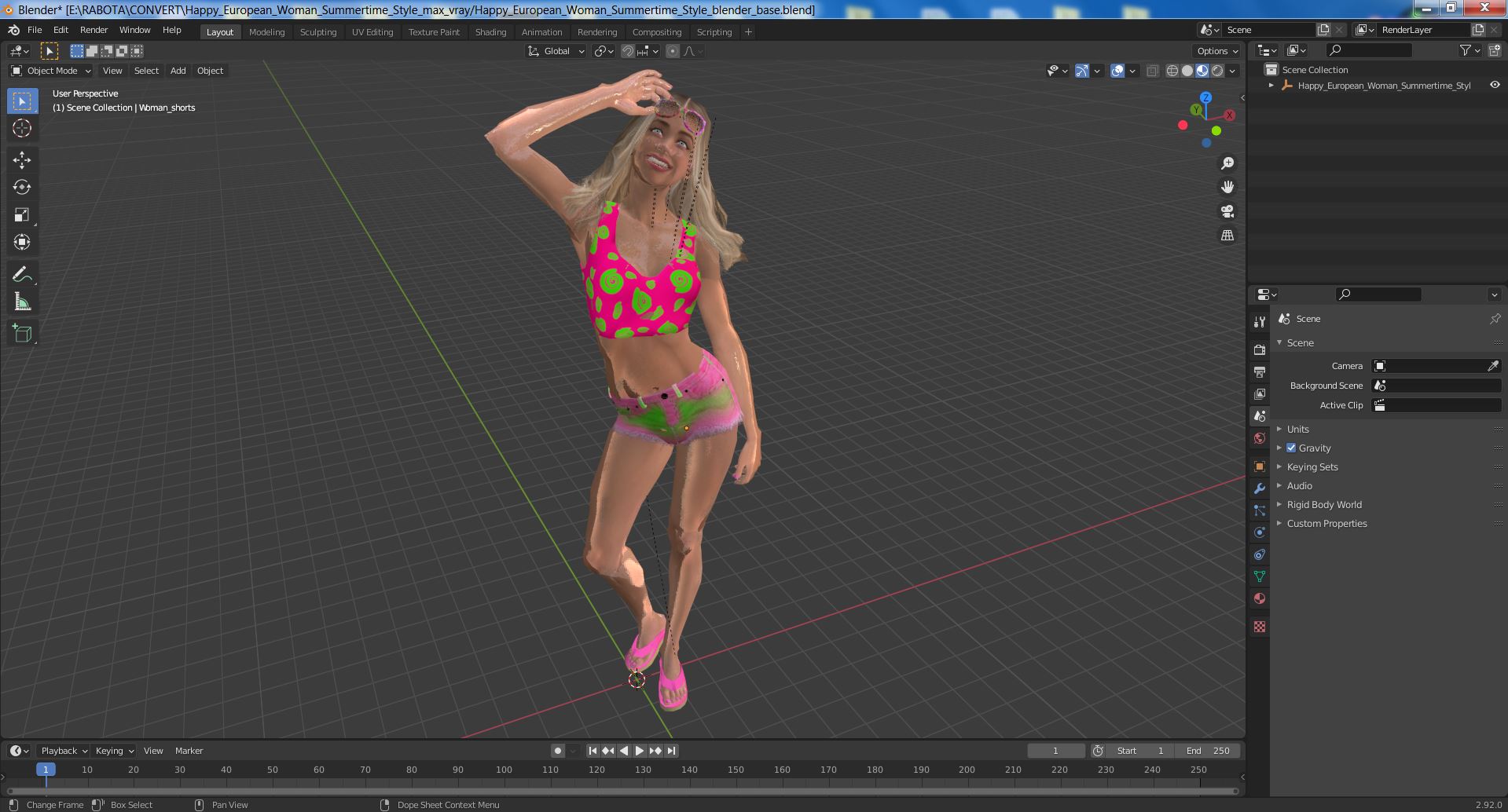 Happy European Woman Summertime Style 3D