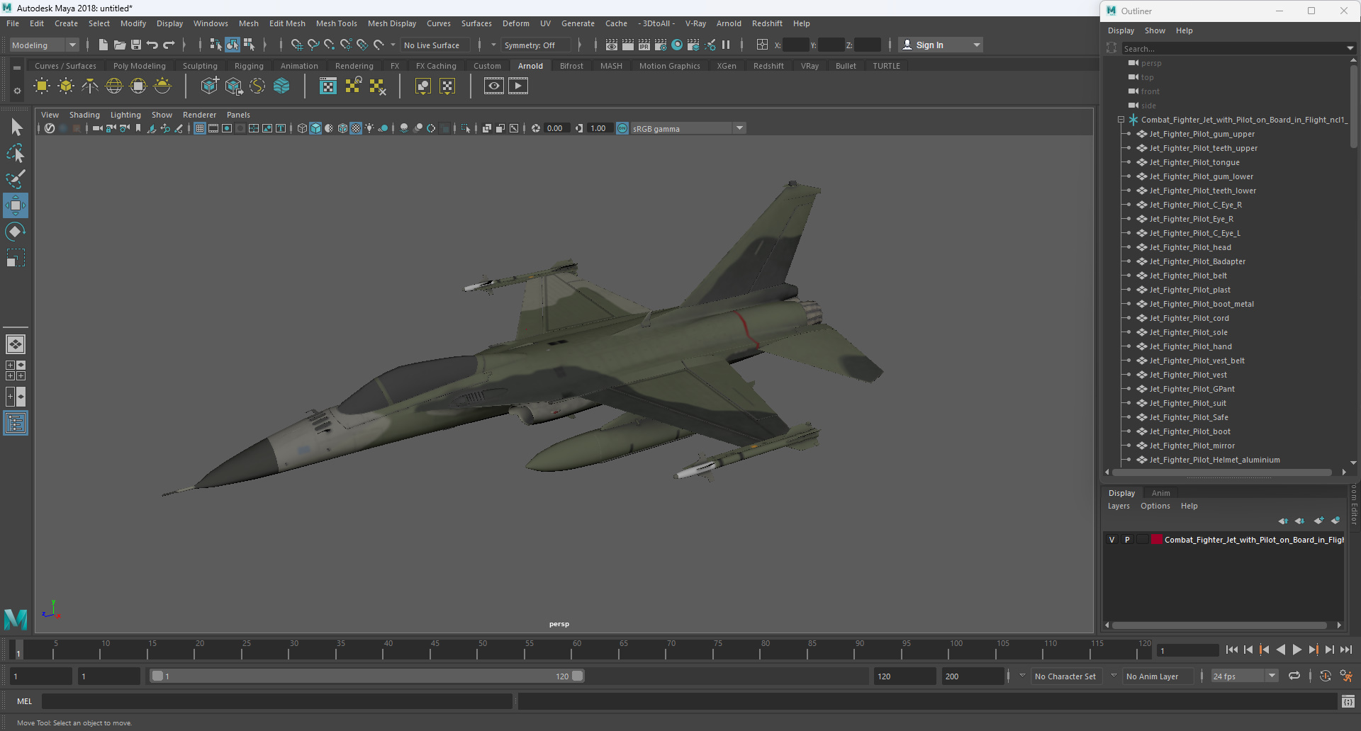 3D Combat Fighter Jet with Pilot on Board in Flight model