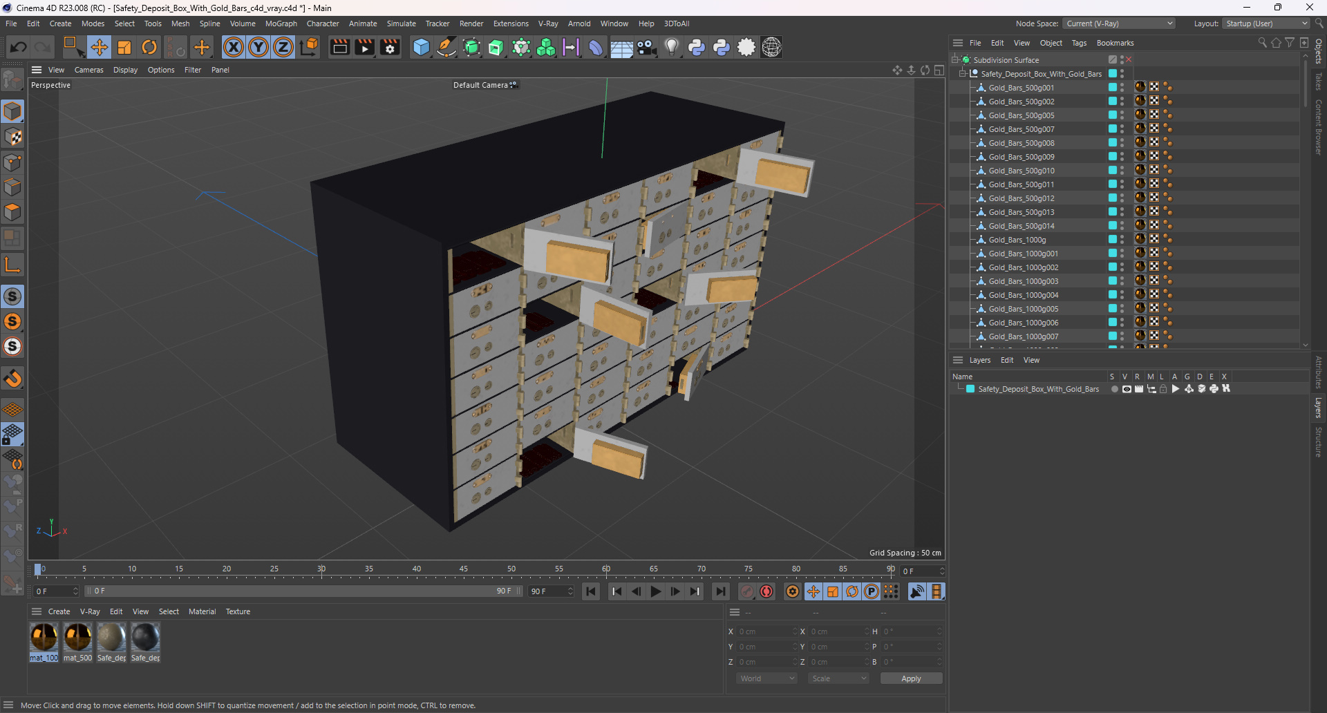 3D Safety Deposit Box With Gold Bars model