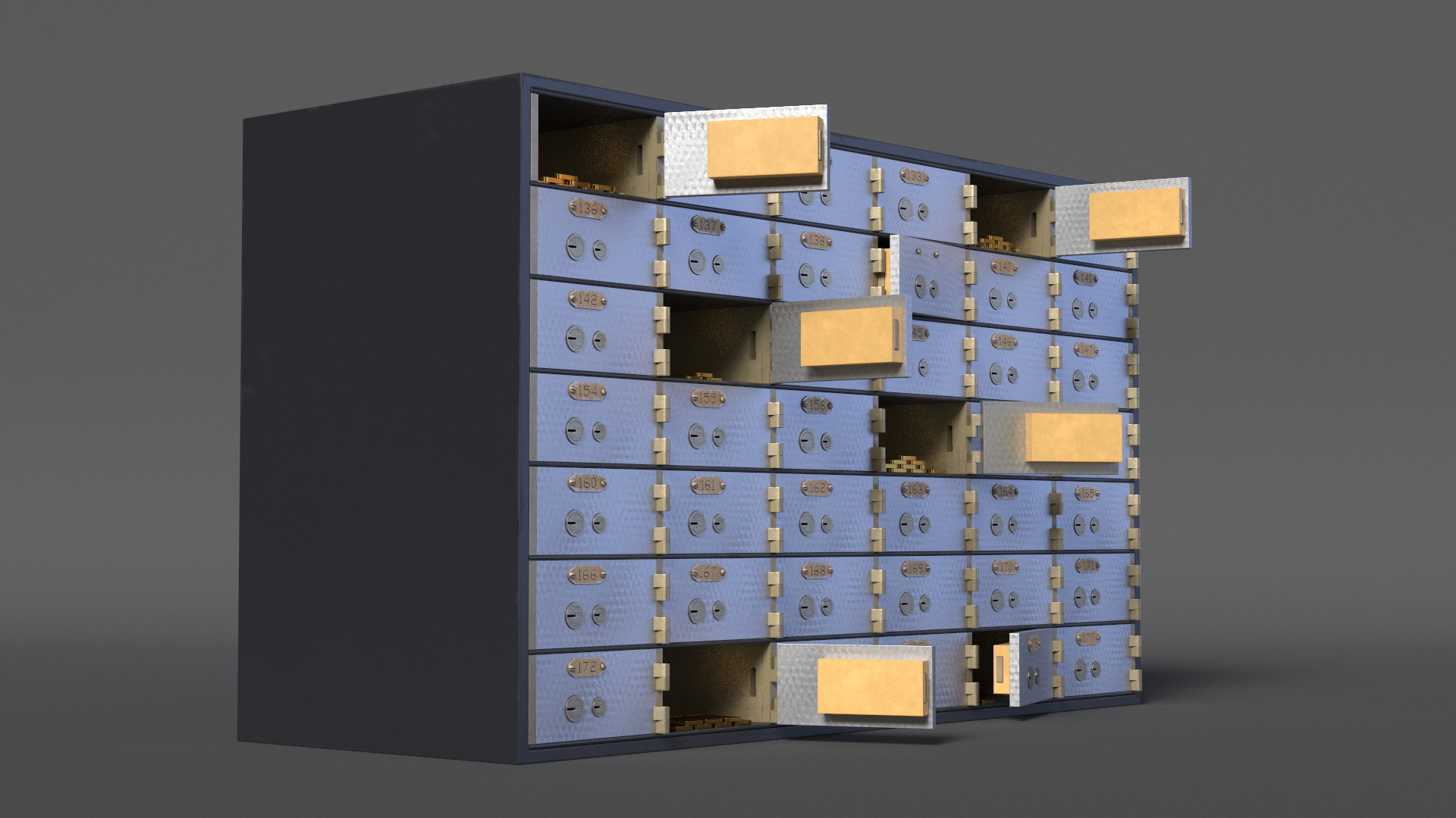 3D Safety Deposit Box With Gold Bars model
