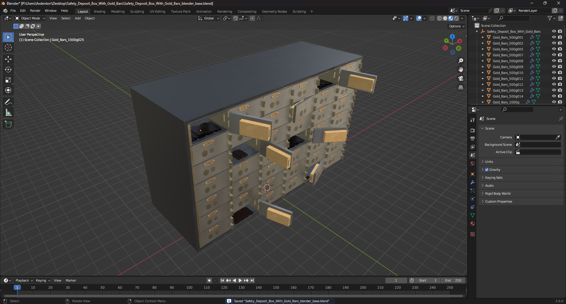 3D Safety Deposit Box With Gold Bars model