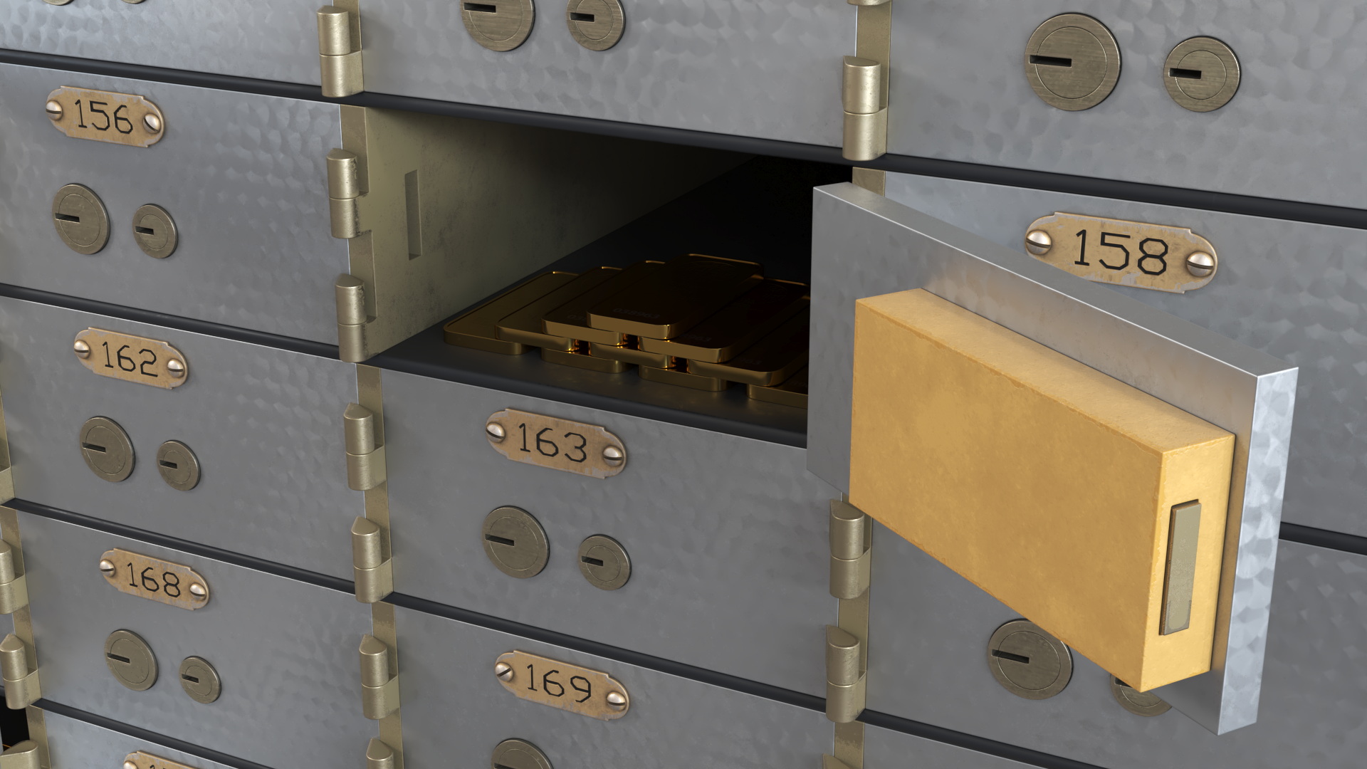 3D Safety Deposit Box With Gold Bars model