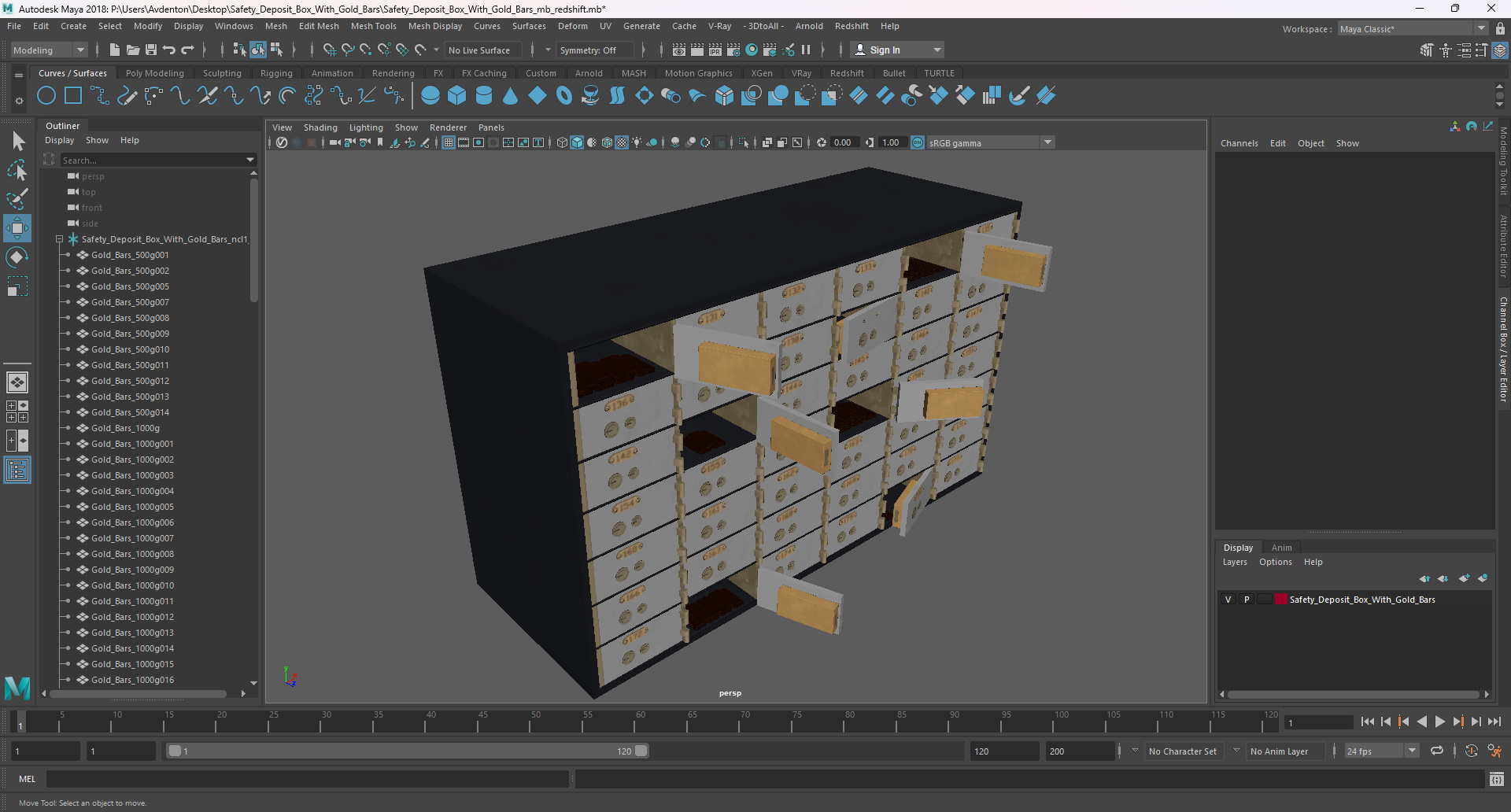 3D Safety Deposit Box With Gold Bars model