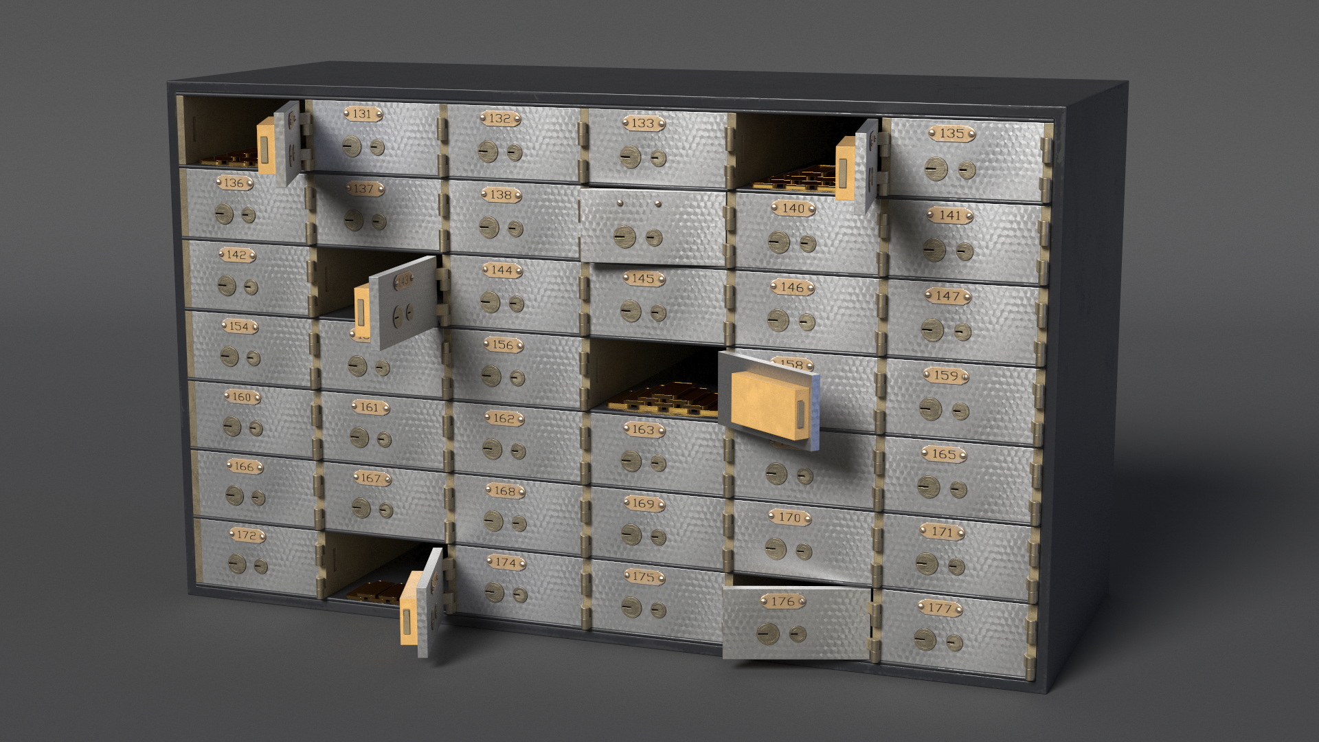 3D Safety Deposit Box With Gold Bars model