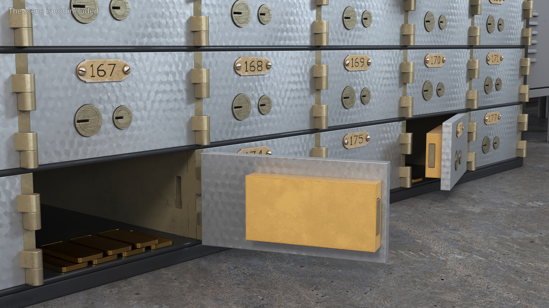 3D Safety Deposit Box With Gold Bars model