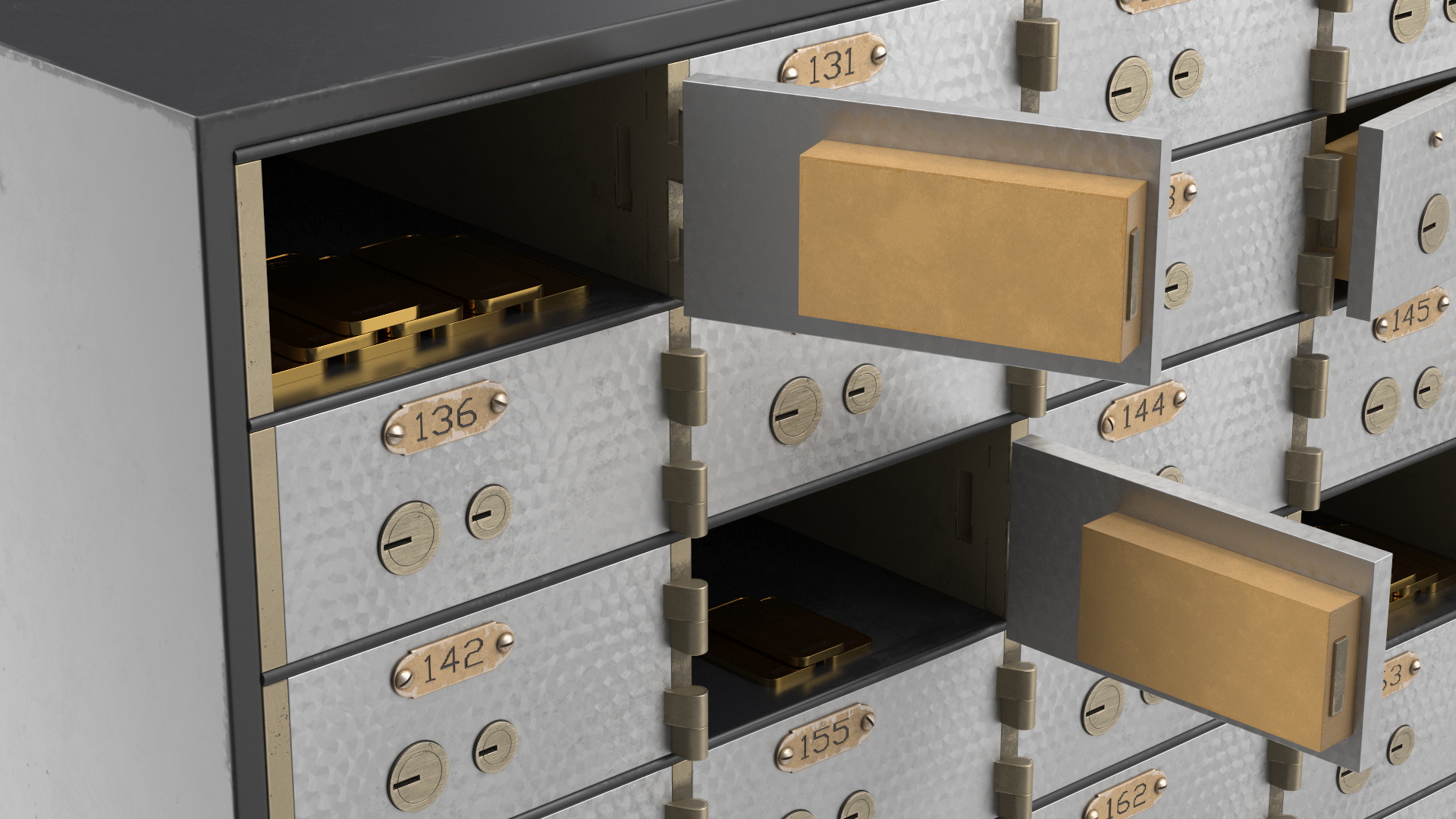 3D Safety Deposit Box With Gold Bars model