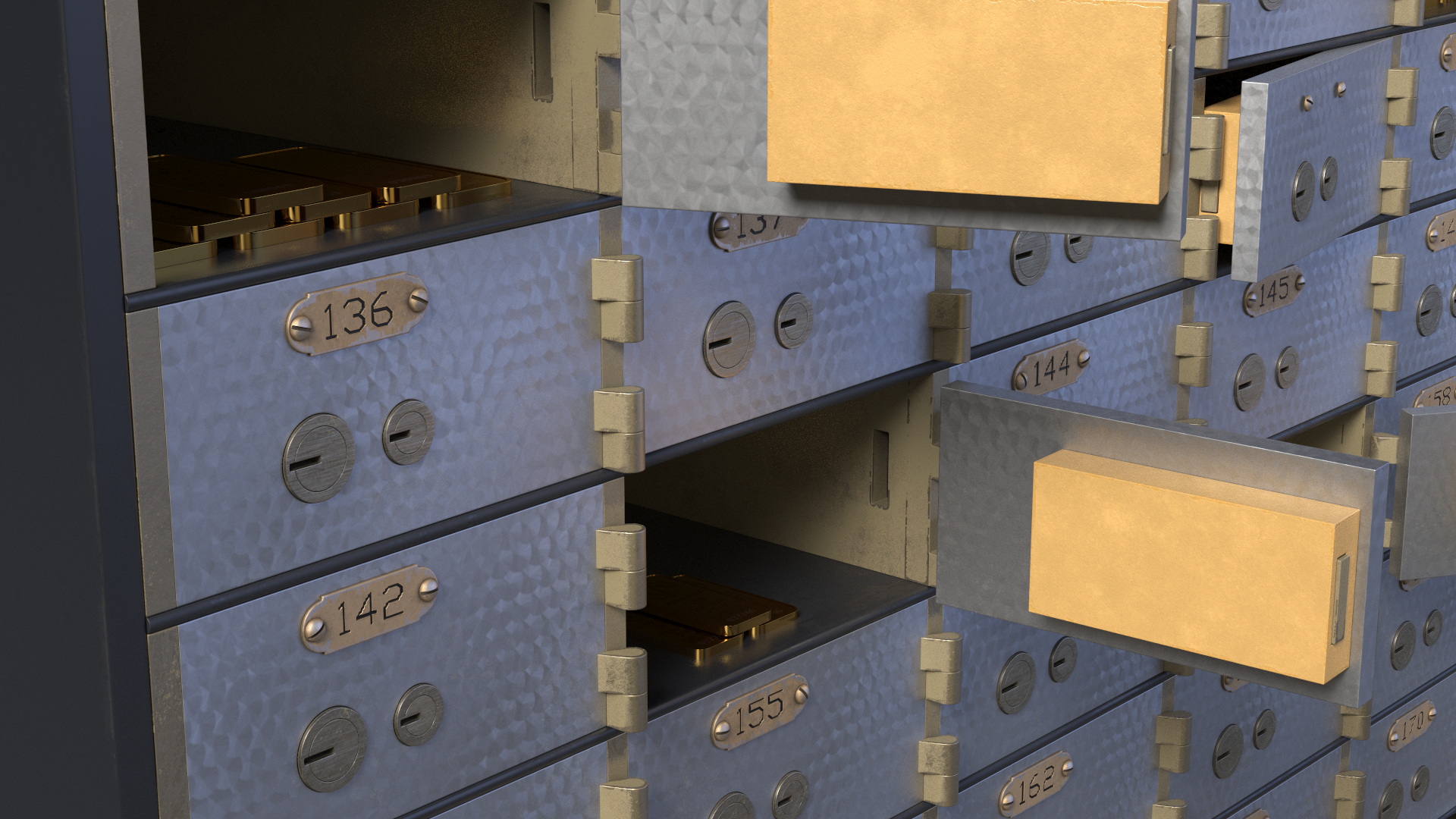 3D Safety Deposit Box With Gold Bars model