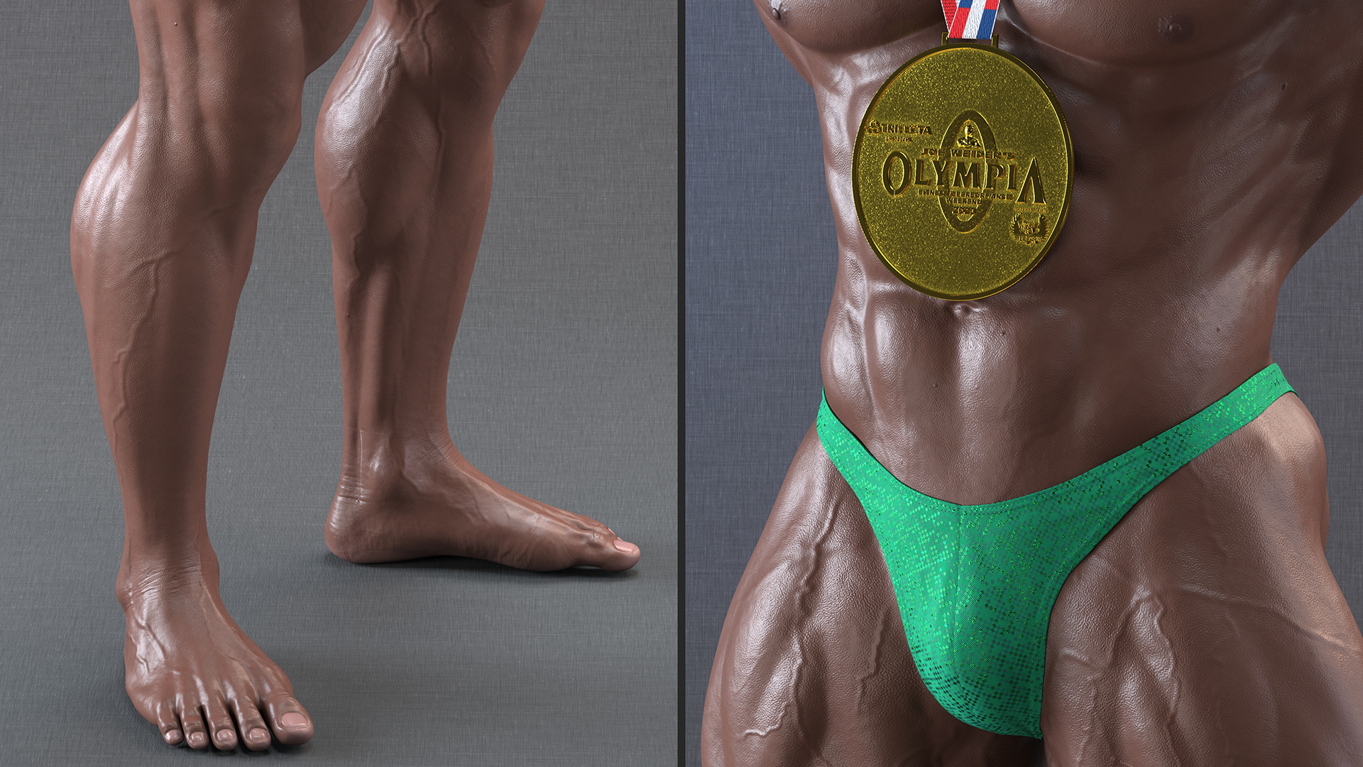3D Bodybuilder Afro American Man Winner Pose