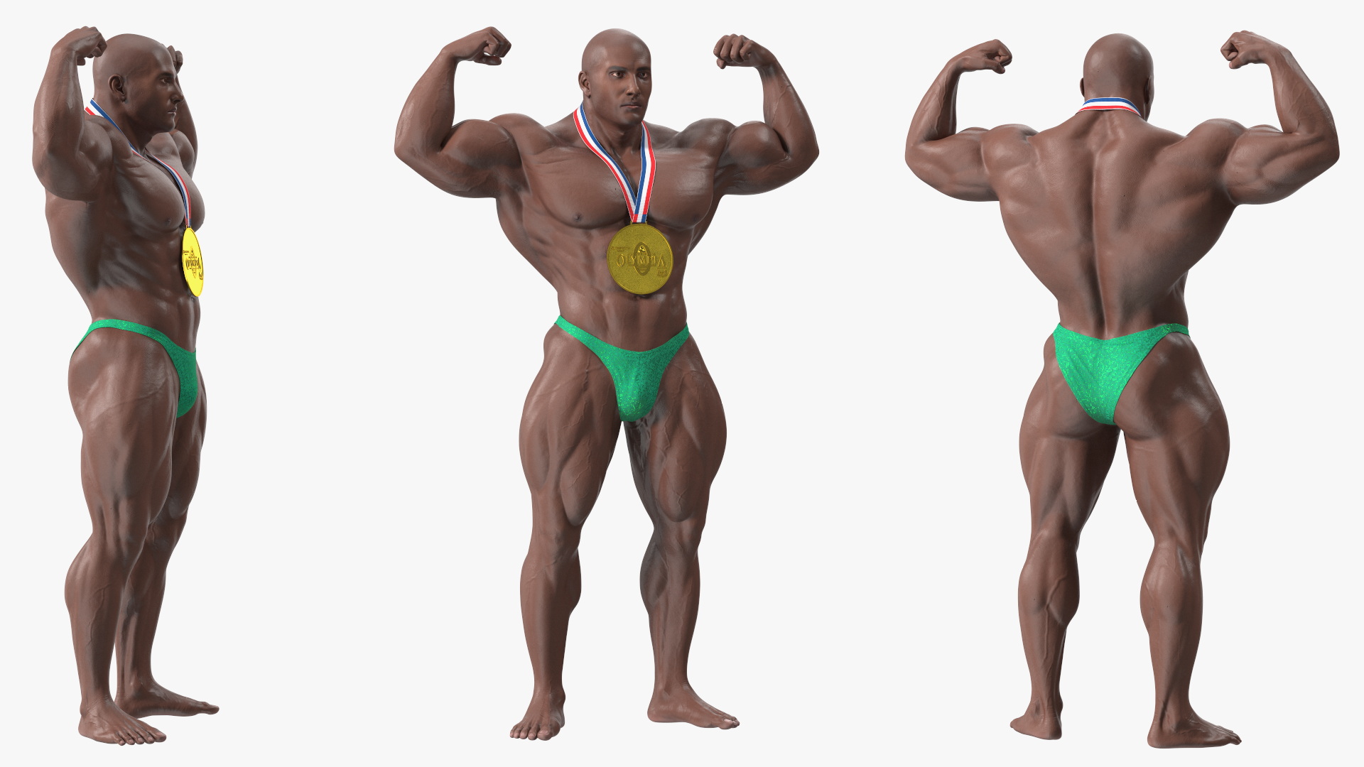 3D Bodybuilder Afro American Man Winner Pose