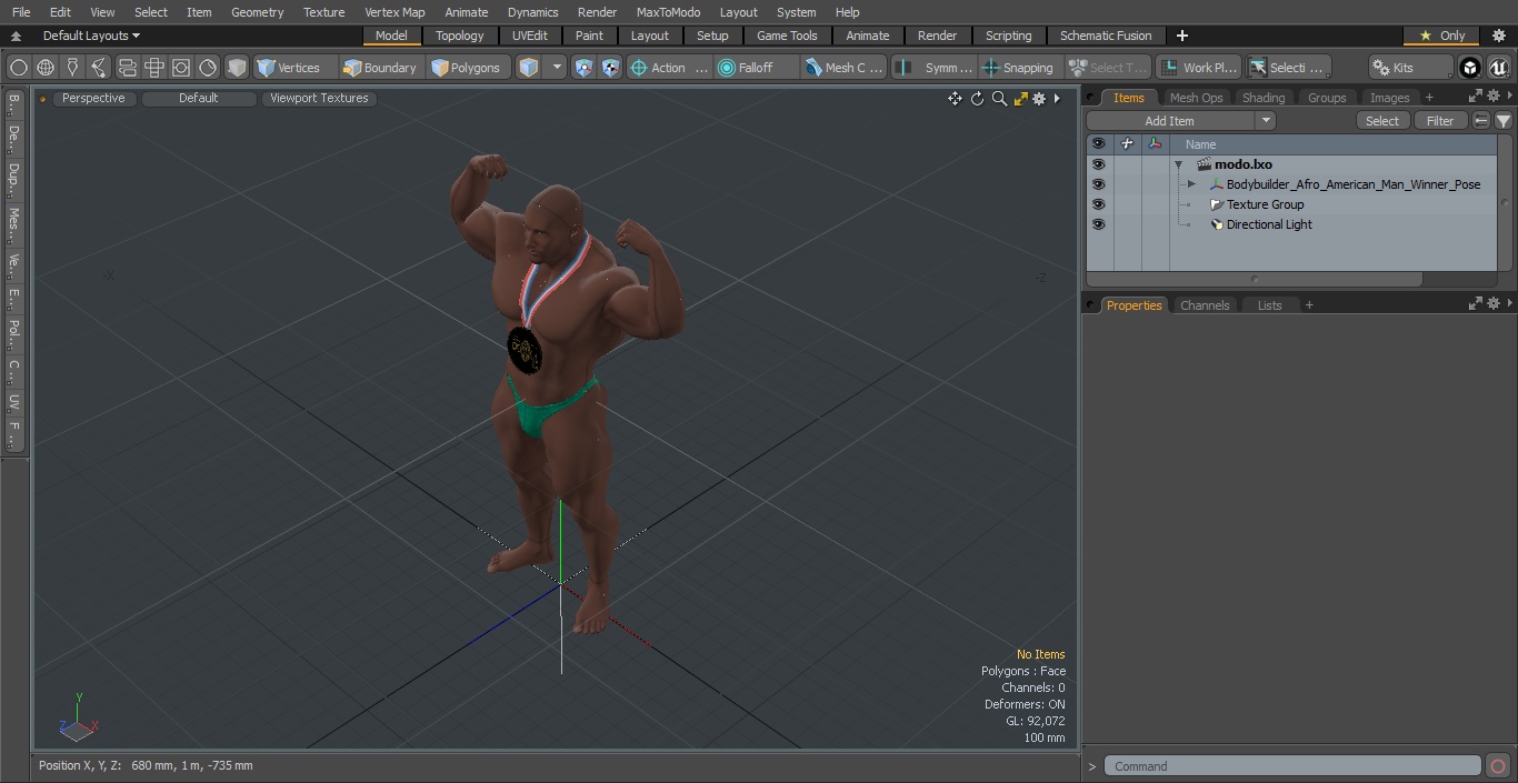 3D Bodybuilder Afro American Man Winner Pose
