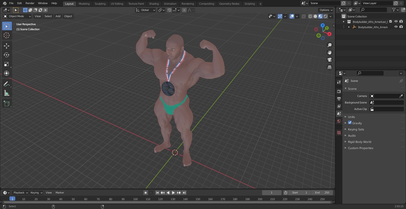 3D Bodybuilder Afro American Man Winner Pose