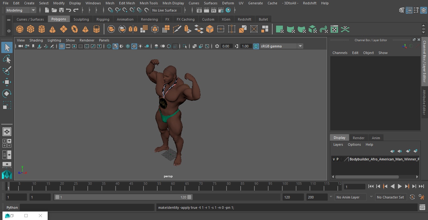 3D Bodybuilder Afro American Man Winner Pose