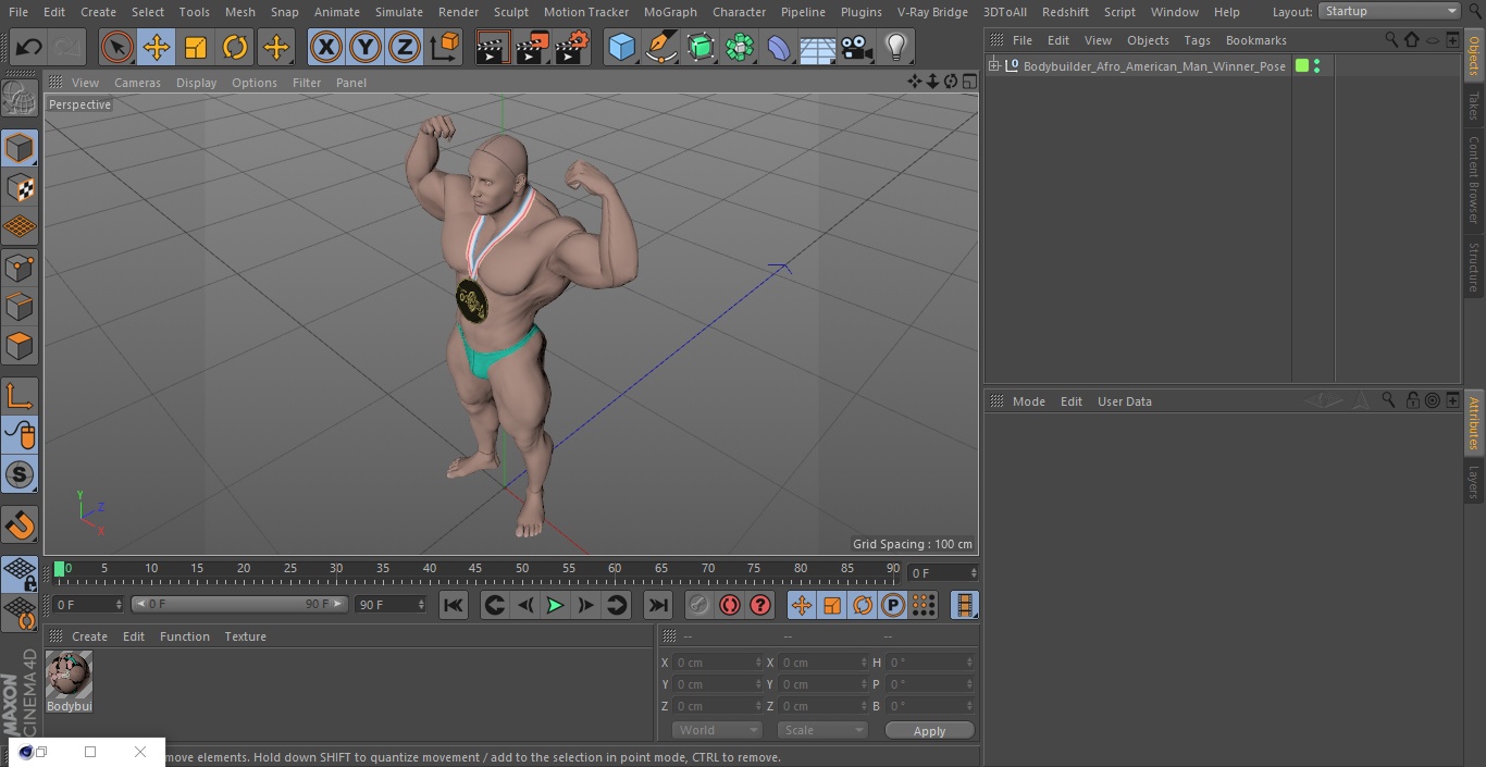 3D Bodybuilder Afro American Man Winner Pose