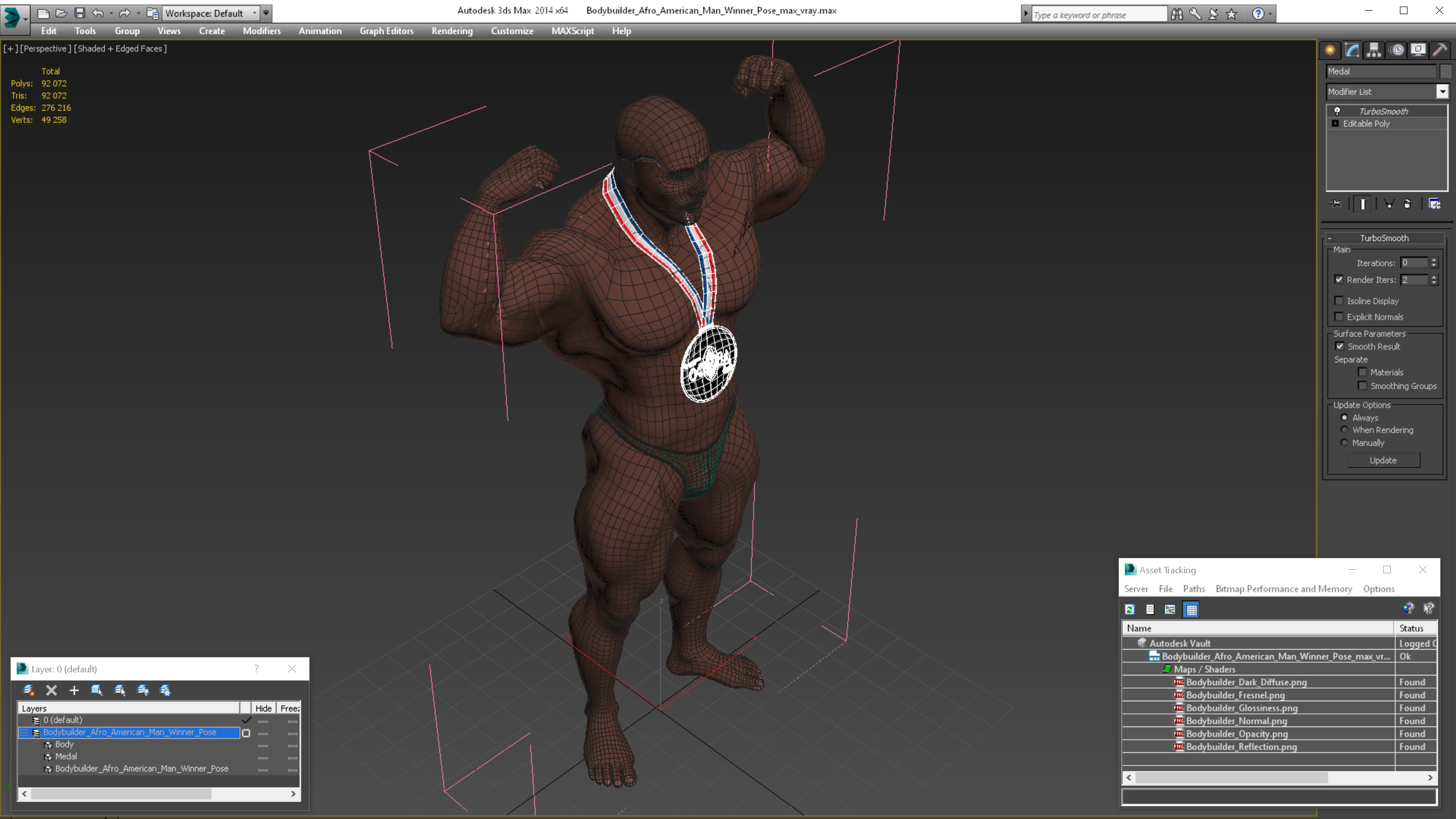 3D Bodybuilder Afro American Man Winner Pose