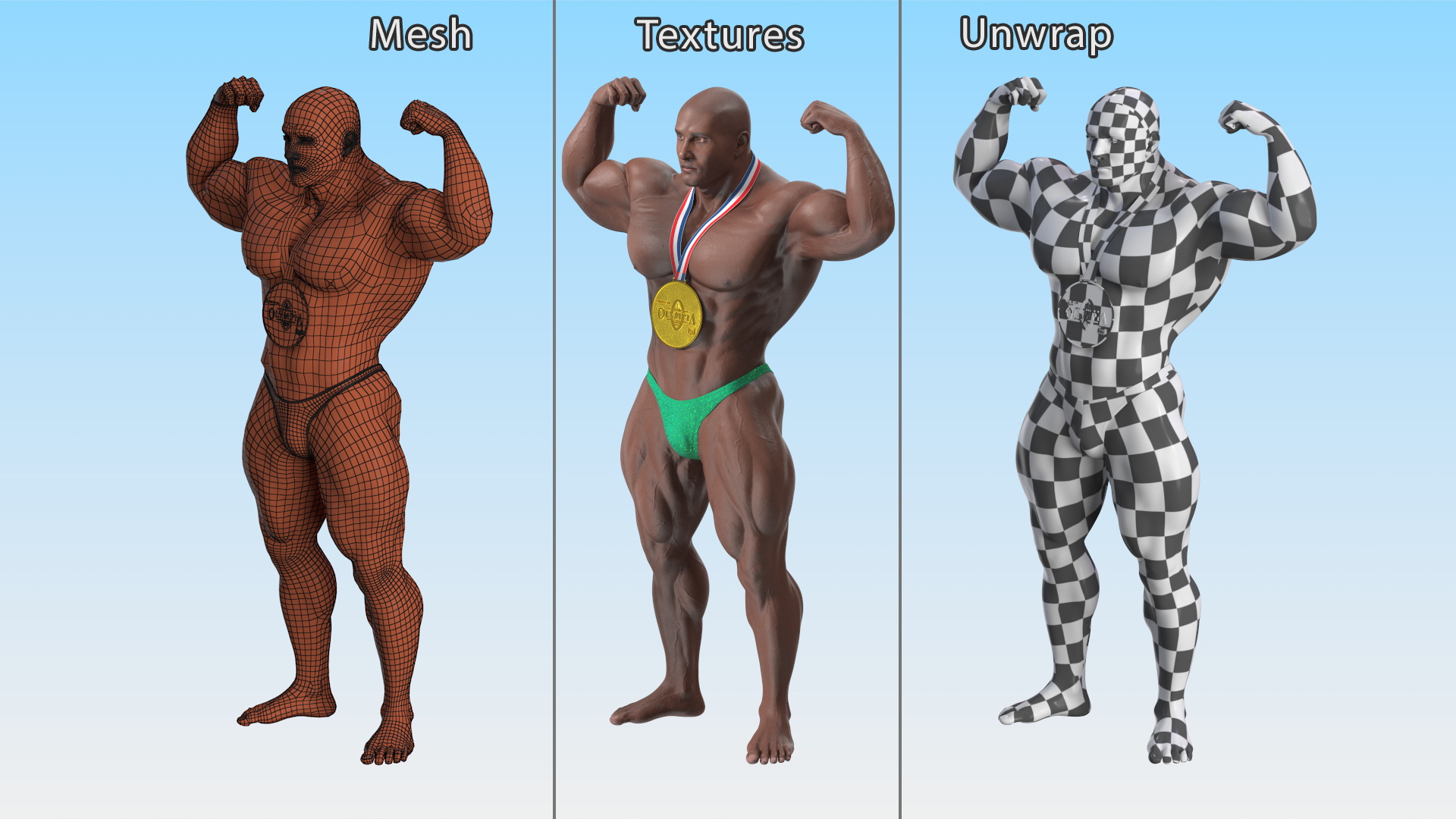 3D Bodybuilder Afro American Man Winner Pose