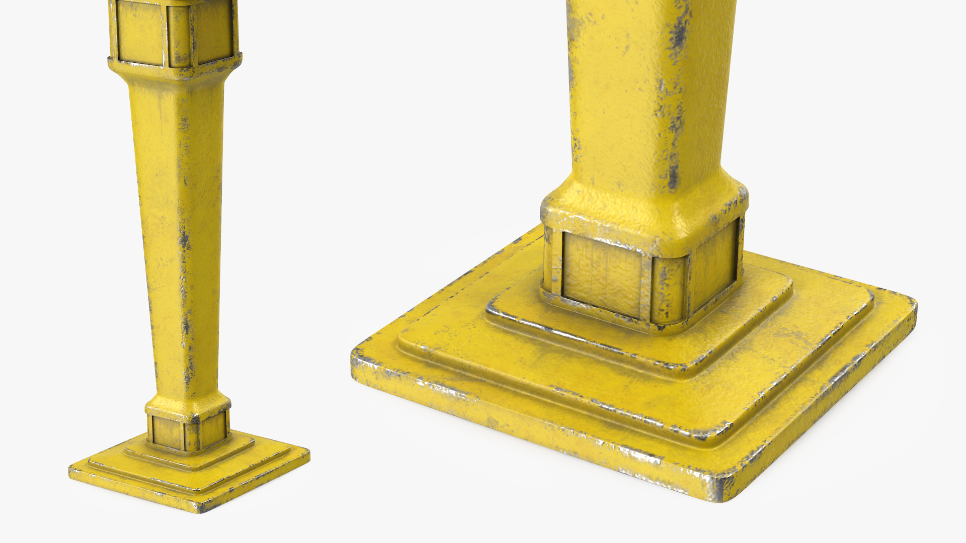 3D Yellow Metal Mailbox Post Dusty