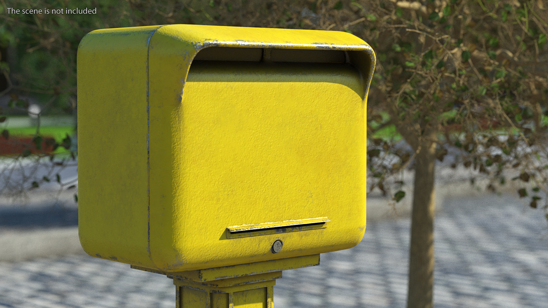 3D Yellow Metal Mailbox Post Dusty