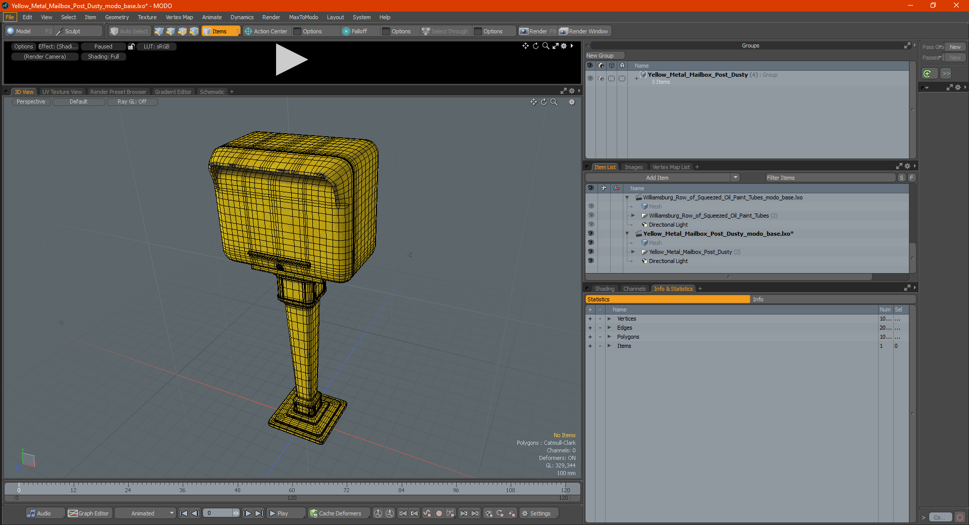 3D Yellow Metal Mailbox Post Dusty