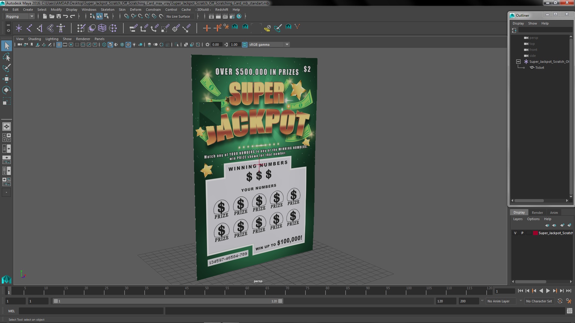 3D Super Jackpot Scratch Off Scratching Card