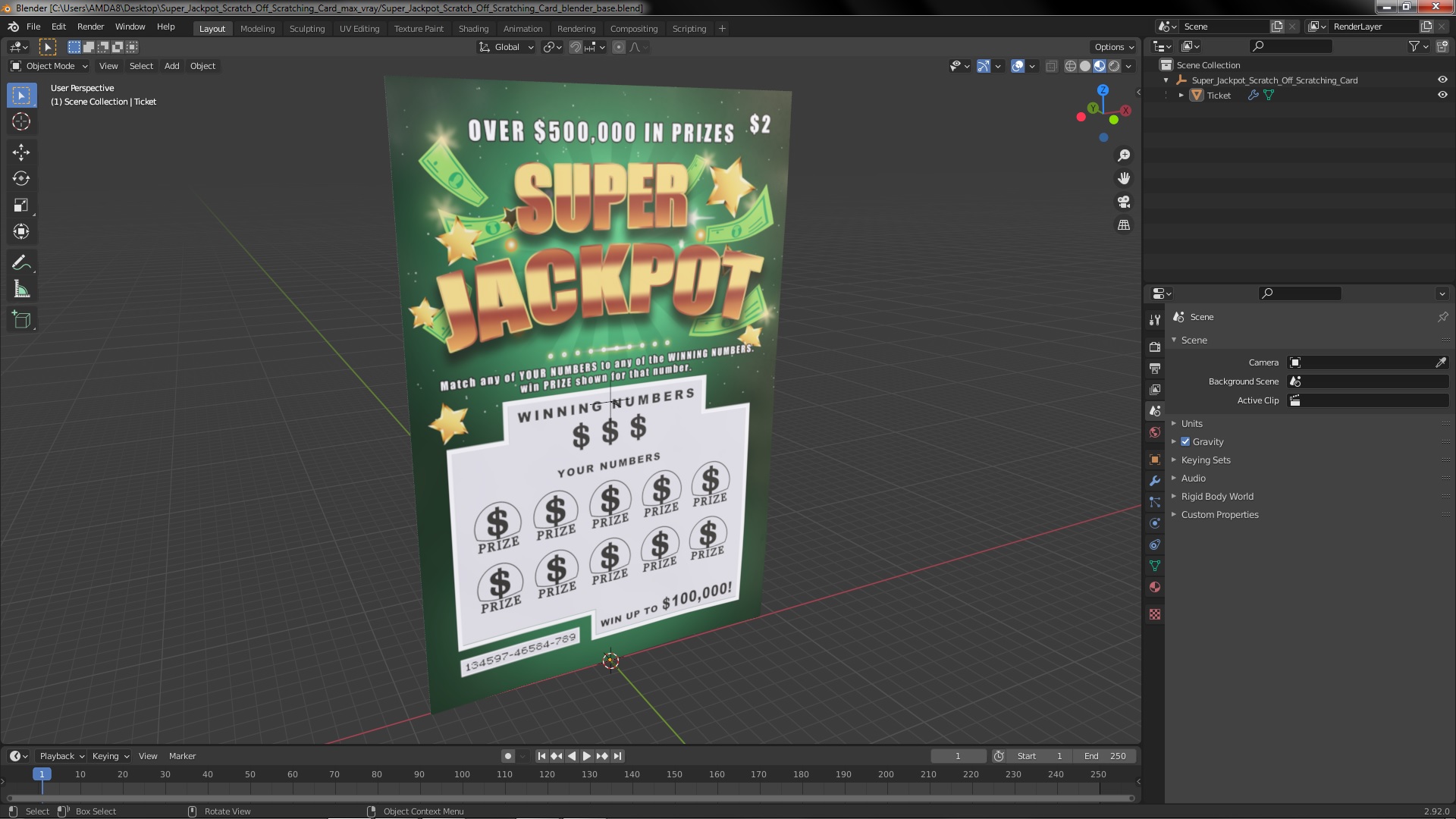 3D Super Jackpot Scratch Off Scratching Card