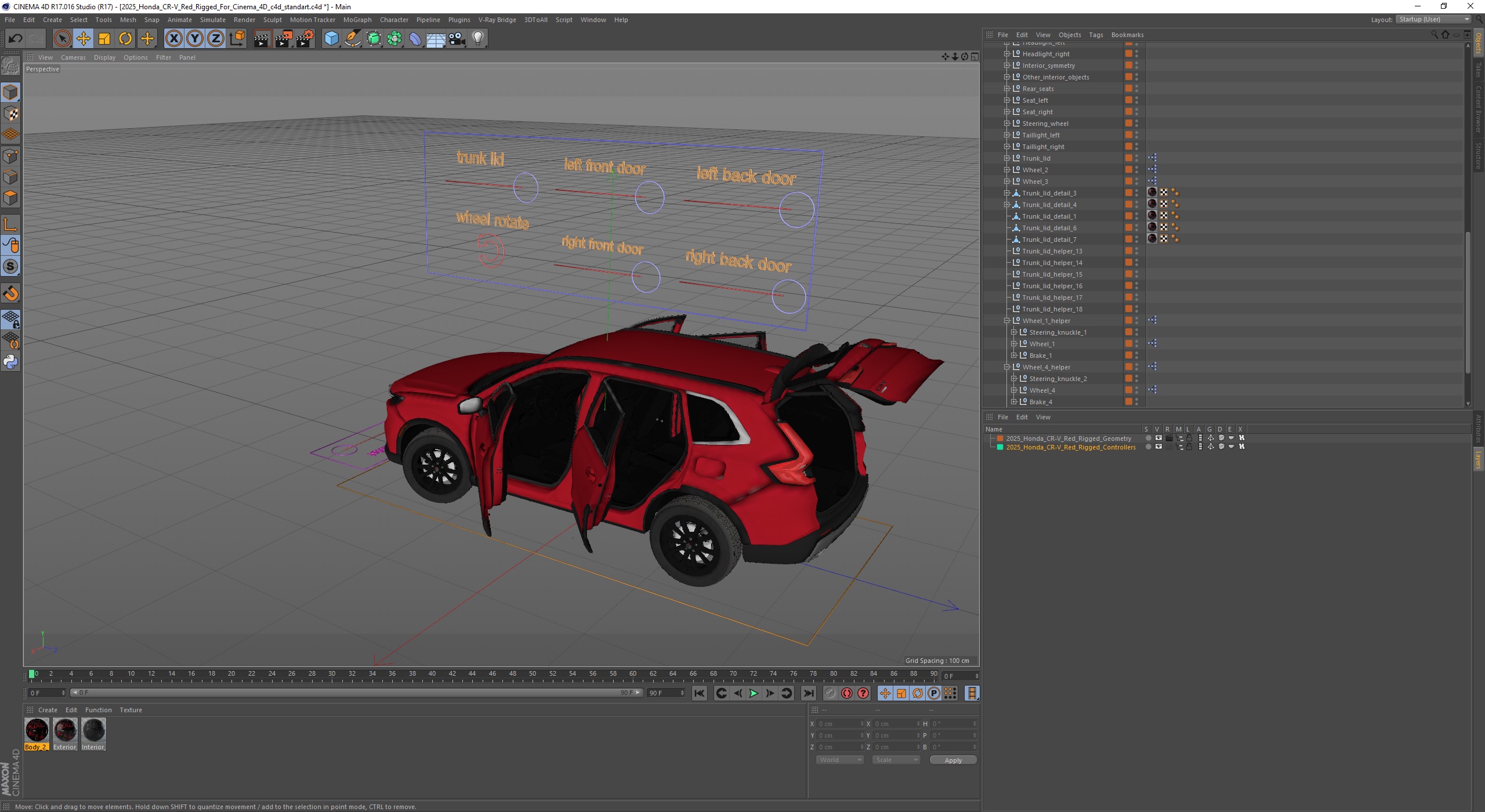 3D model 2025 Honda CR-V Red Rigged for Cinema 4D
