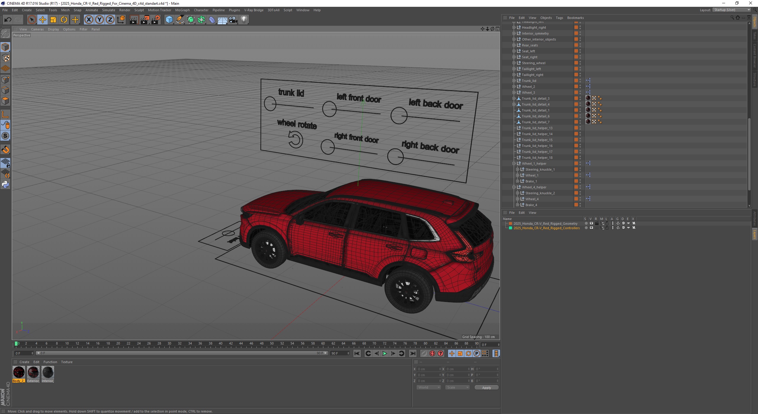 3D model 2025 Honda CR-V Red Rigged for Cinema 4D