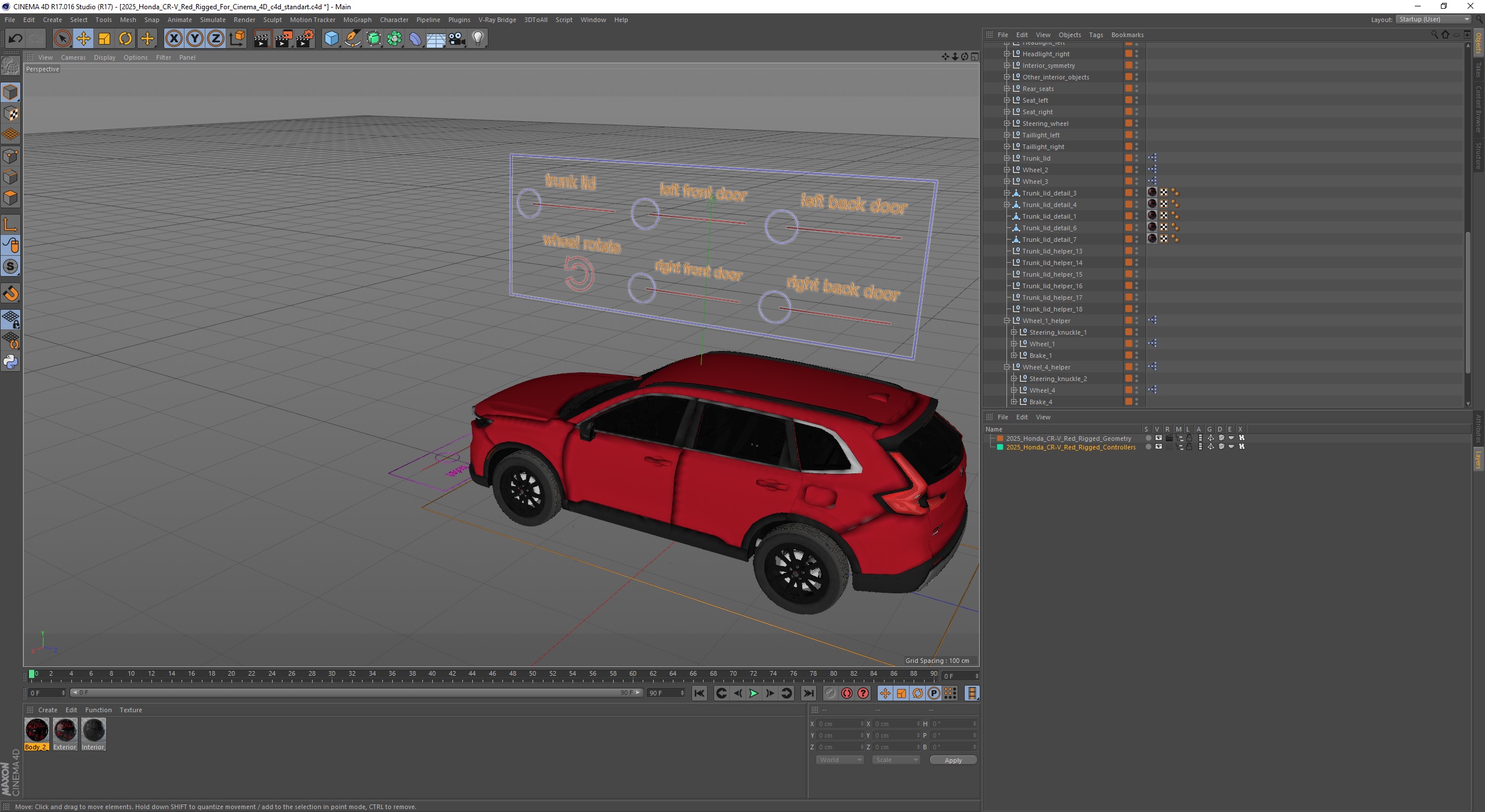 3D model 2025 Honda CR-V Red Rigged for Cinema 4D