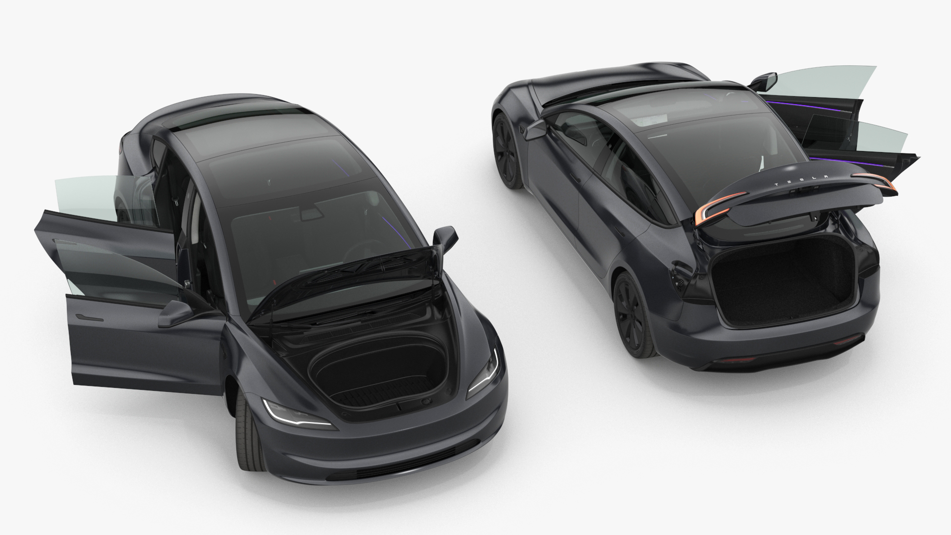 3D Tesla Model 3 2024 Stealth Grey Lights On Rigged model