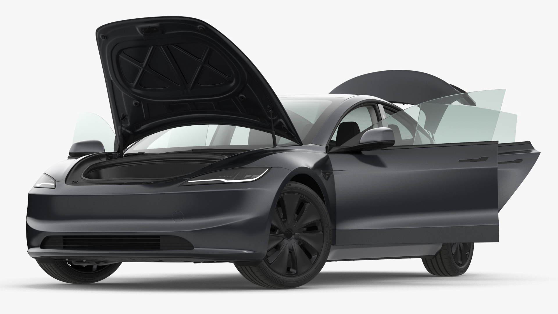 3D Tesla Model 3 2024 Stealth Grey Lights On Rigged model