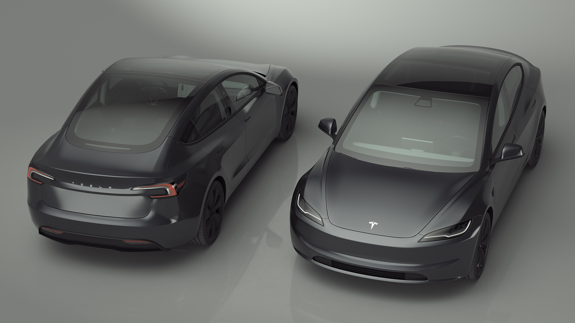 3D Tesla Model 3 2024 Stealth Grey Lights On Rigged model
