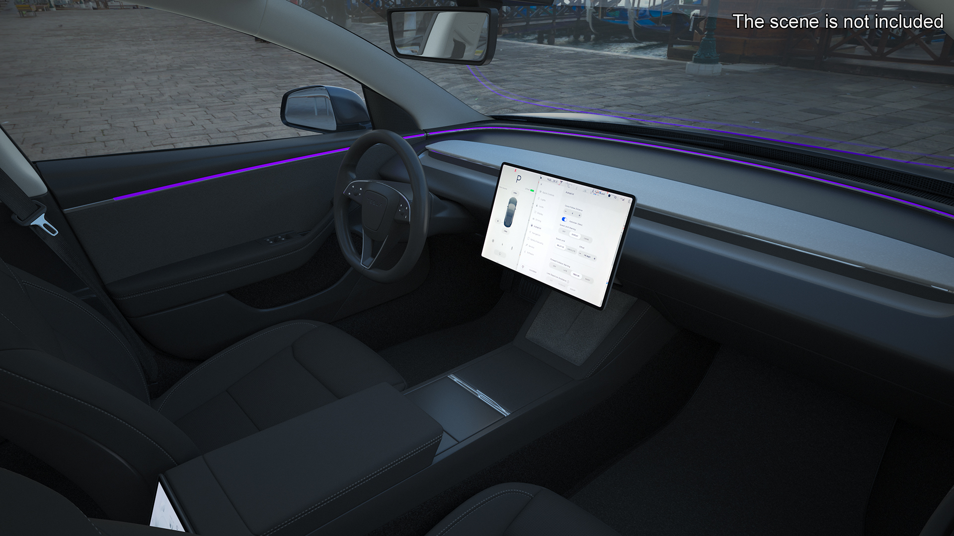 3D Tesla Model 3 2024 Stealth Grey Lights On Rigged model