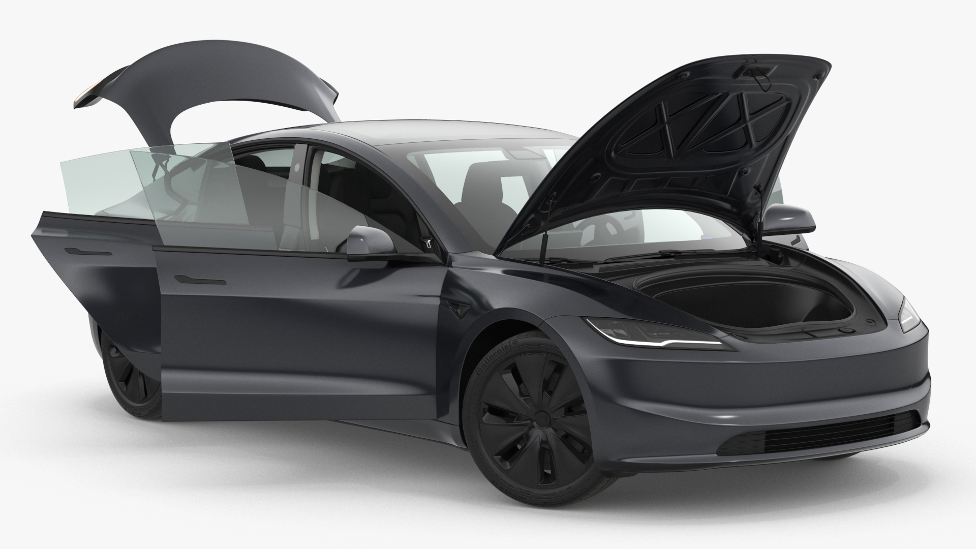 3D Tesla Model 3 2024 Stealth Grey Lights On Rigged model