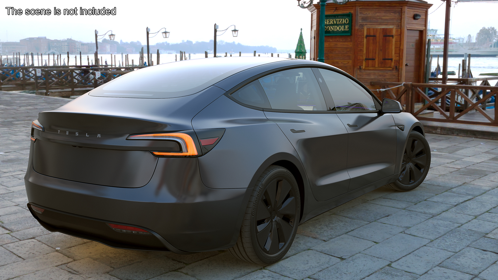 3D Tesla Model 3 2024 Stealth Grey Lights On Rigged model