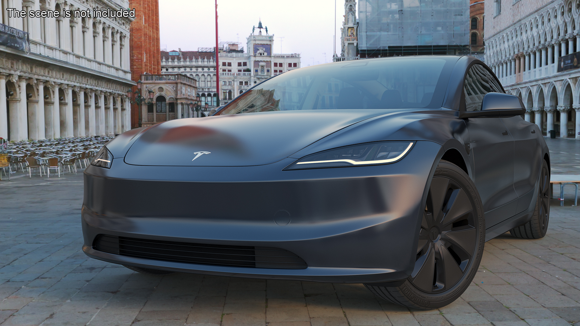 3D Tesla Model 3 2024 Stealth Grey Lights On Rigged model