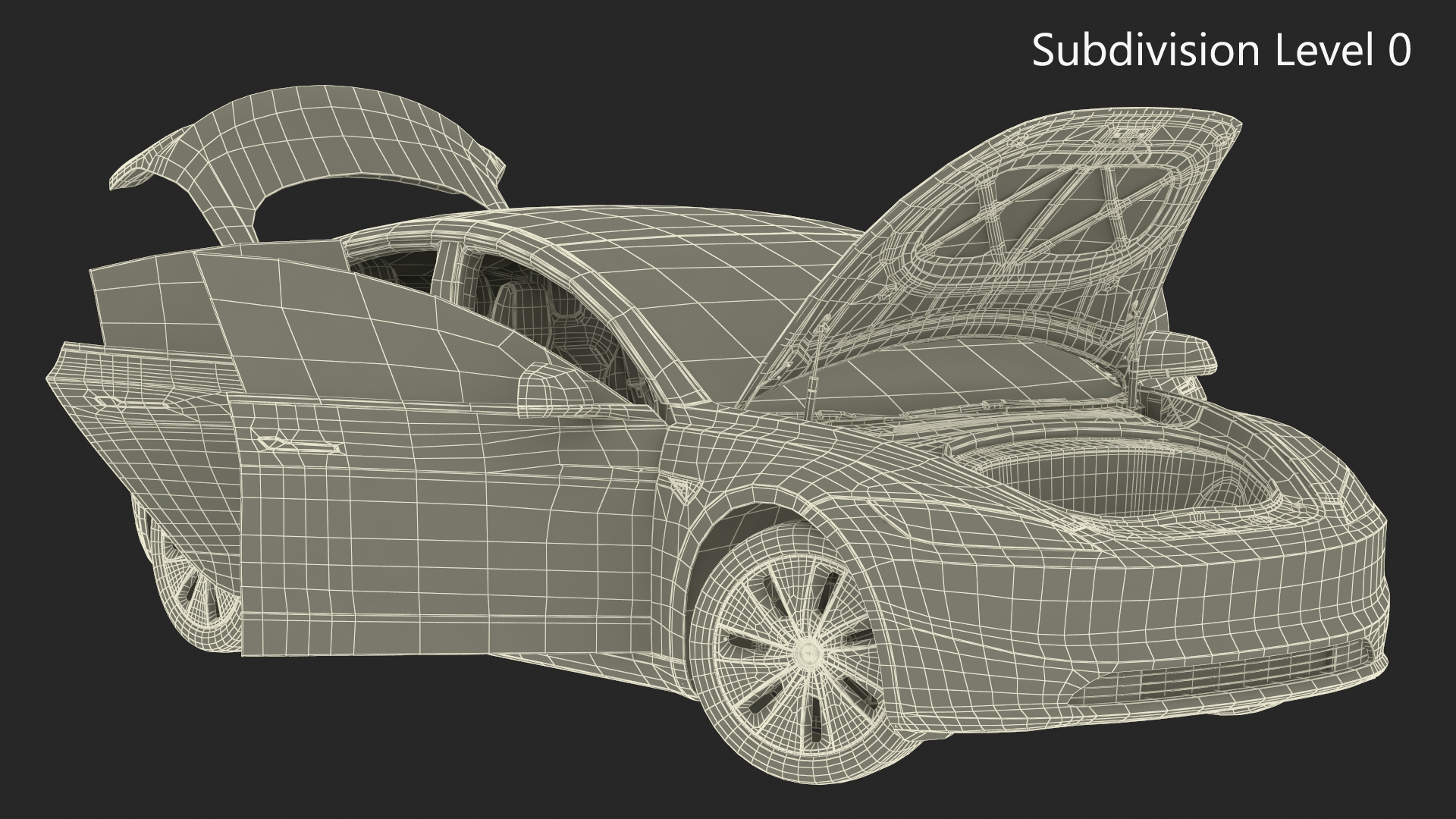 3D Tesla Model 3 2024 Stealth Grey Lights On Rigged model