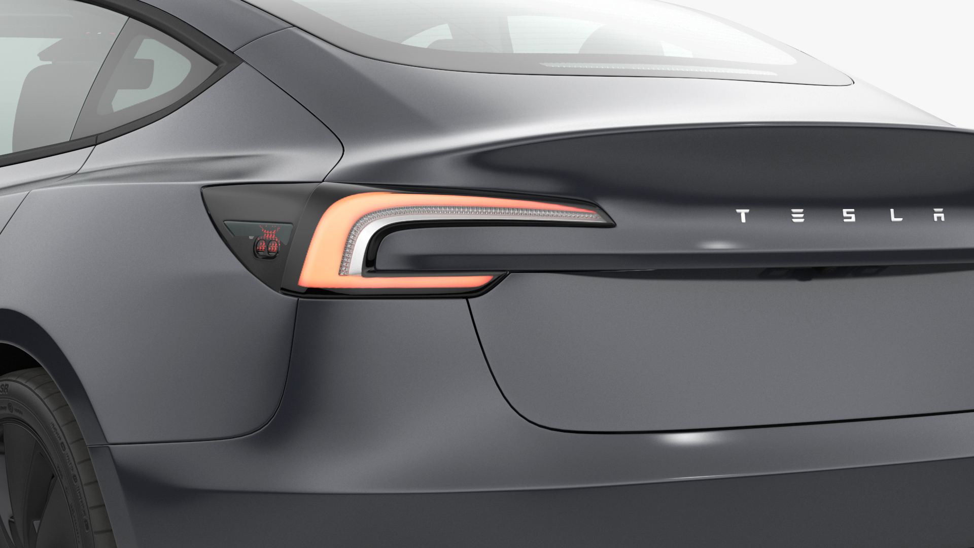 3D Tesla Model 3 2024 Stealth Grey Lights On Rigged model