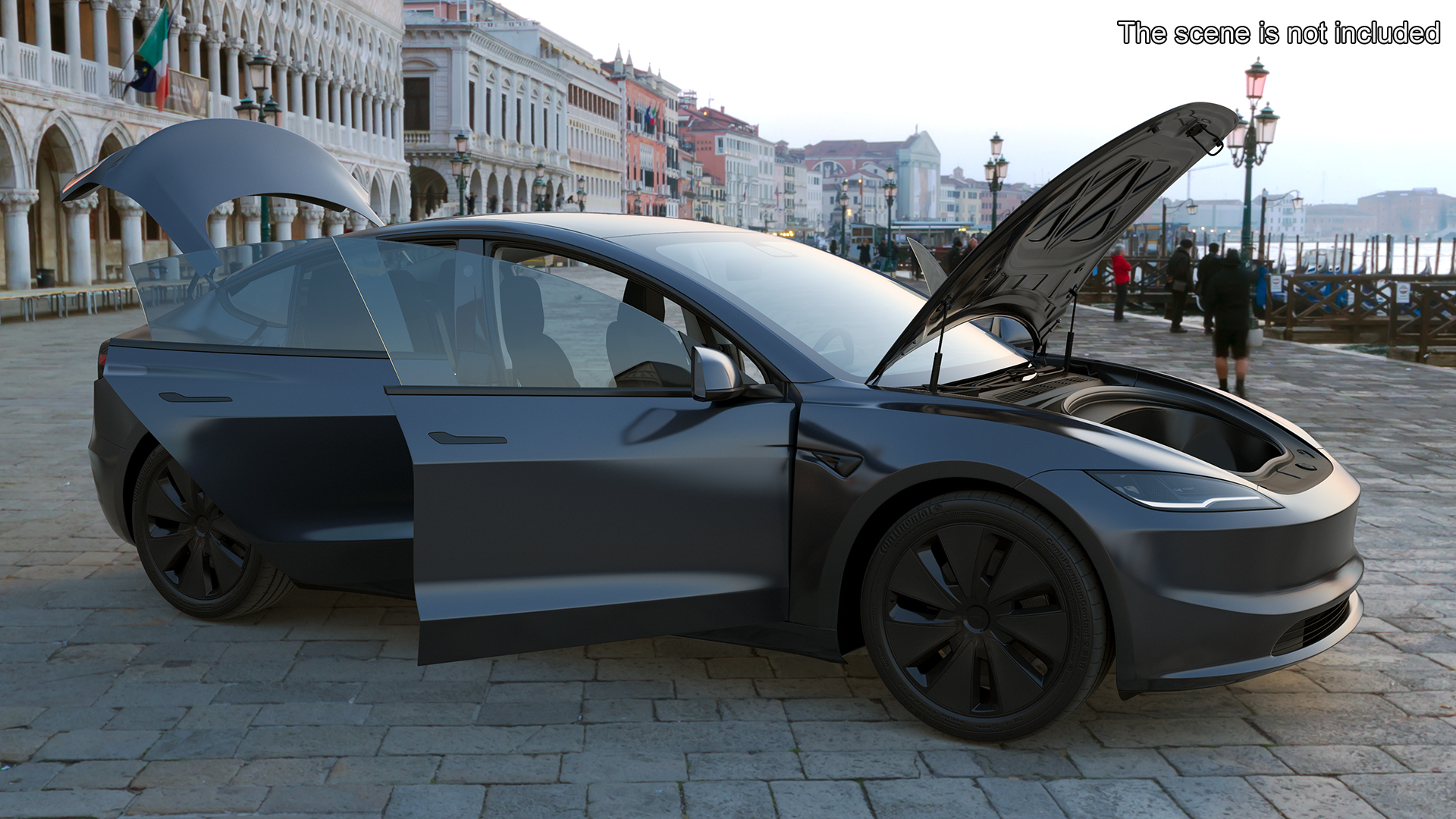 3D Tesla Model 3 2024 Stealth Grey Lights On Rigged model