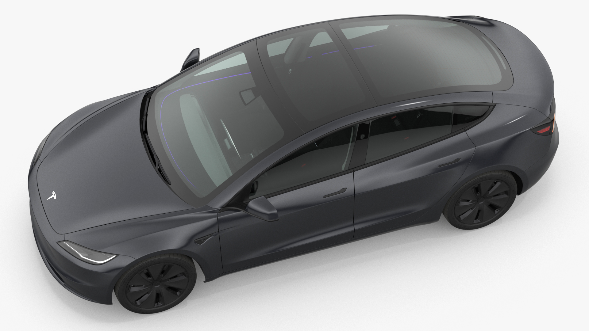 3D Tesla Model 3 2024 Stealth Grey Lights On Rigged model