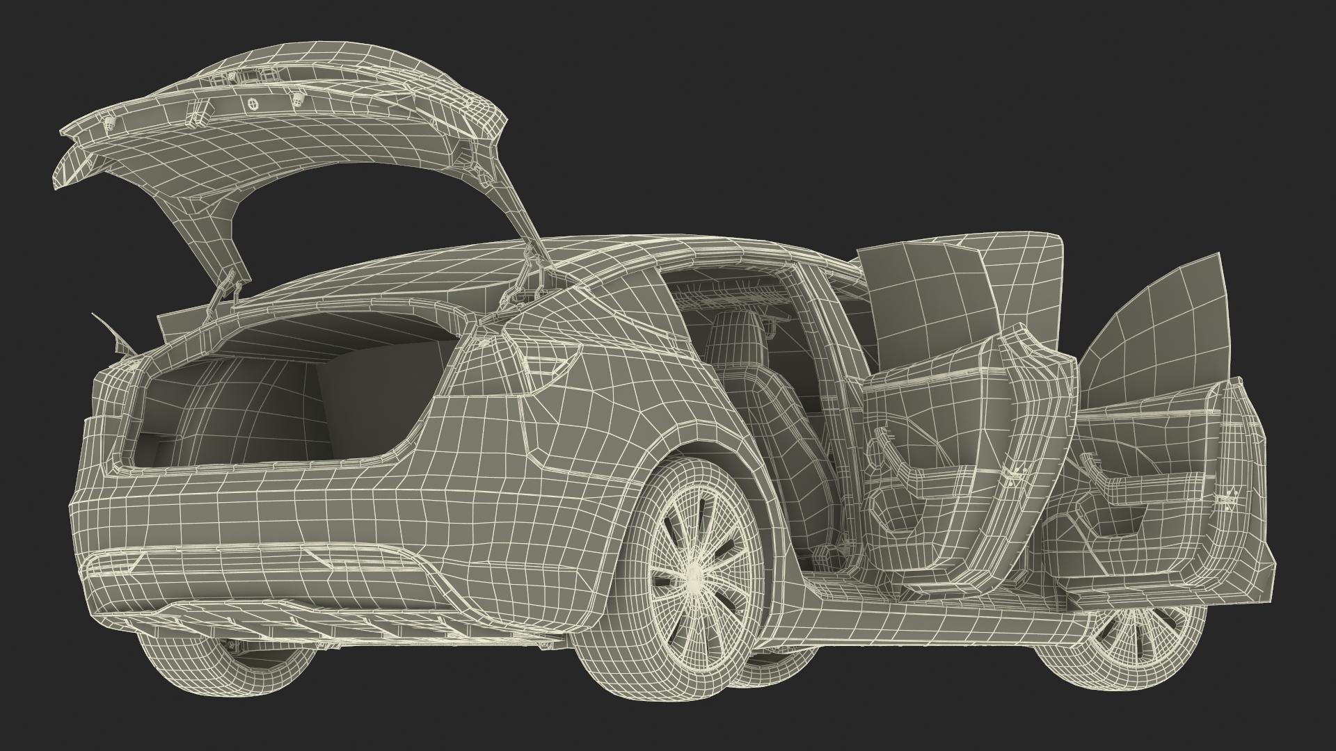 3D Tesla Model 3 2024 Stealth Grey Lights On Rigged model