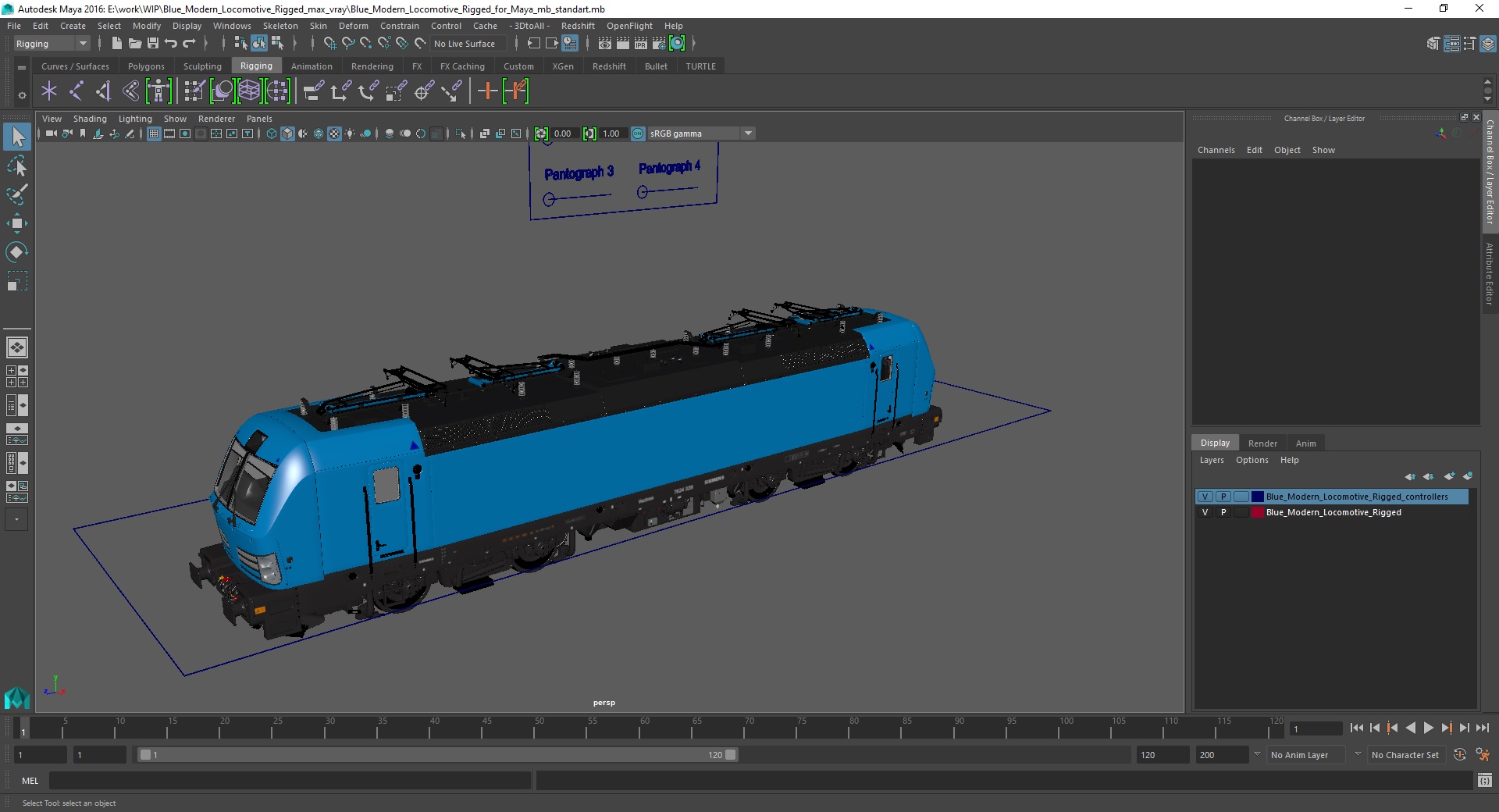 3D Blue Modern Locomotive Rigged for Maya model