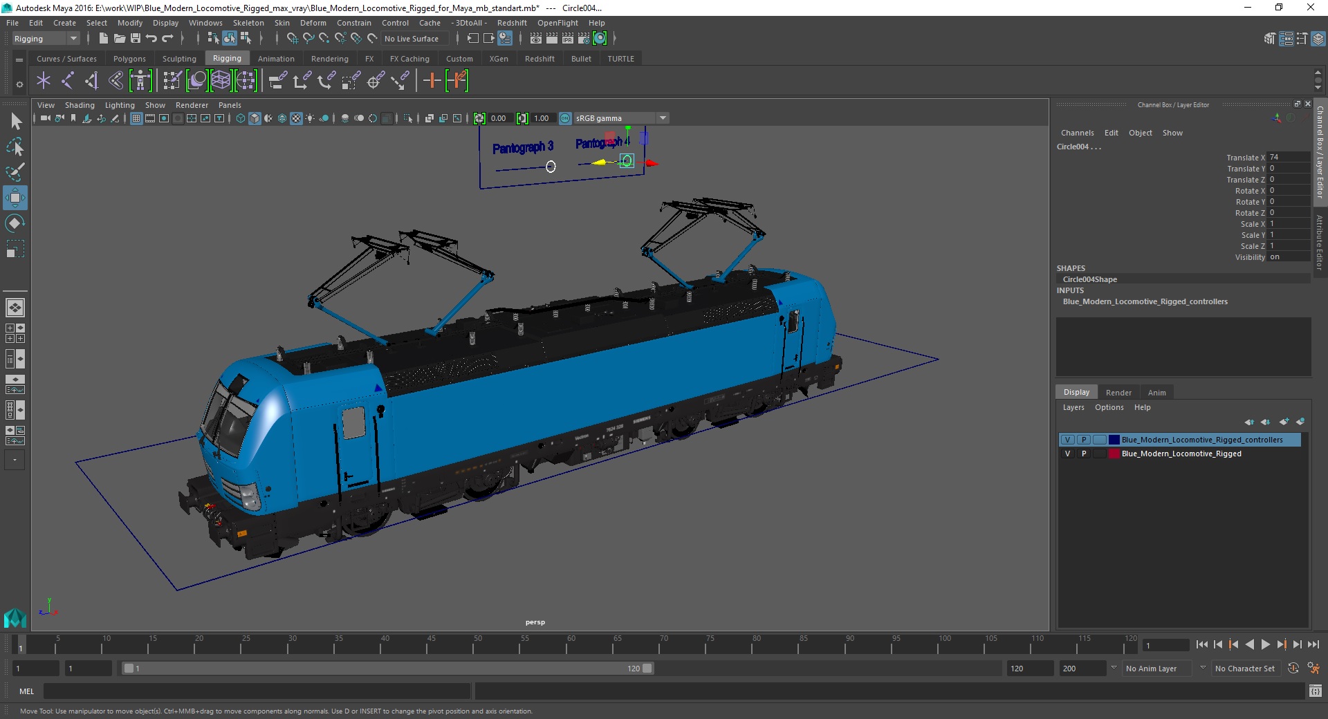 3D Blue Modern Locomotive Rigged for Maya model