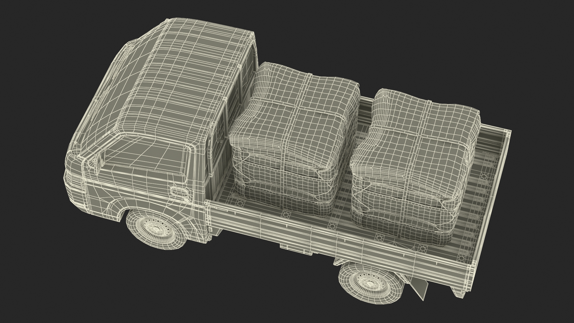 3D Flatbed Truck in Camouflage Coloring Loaded model