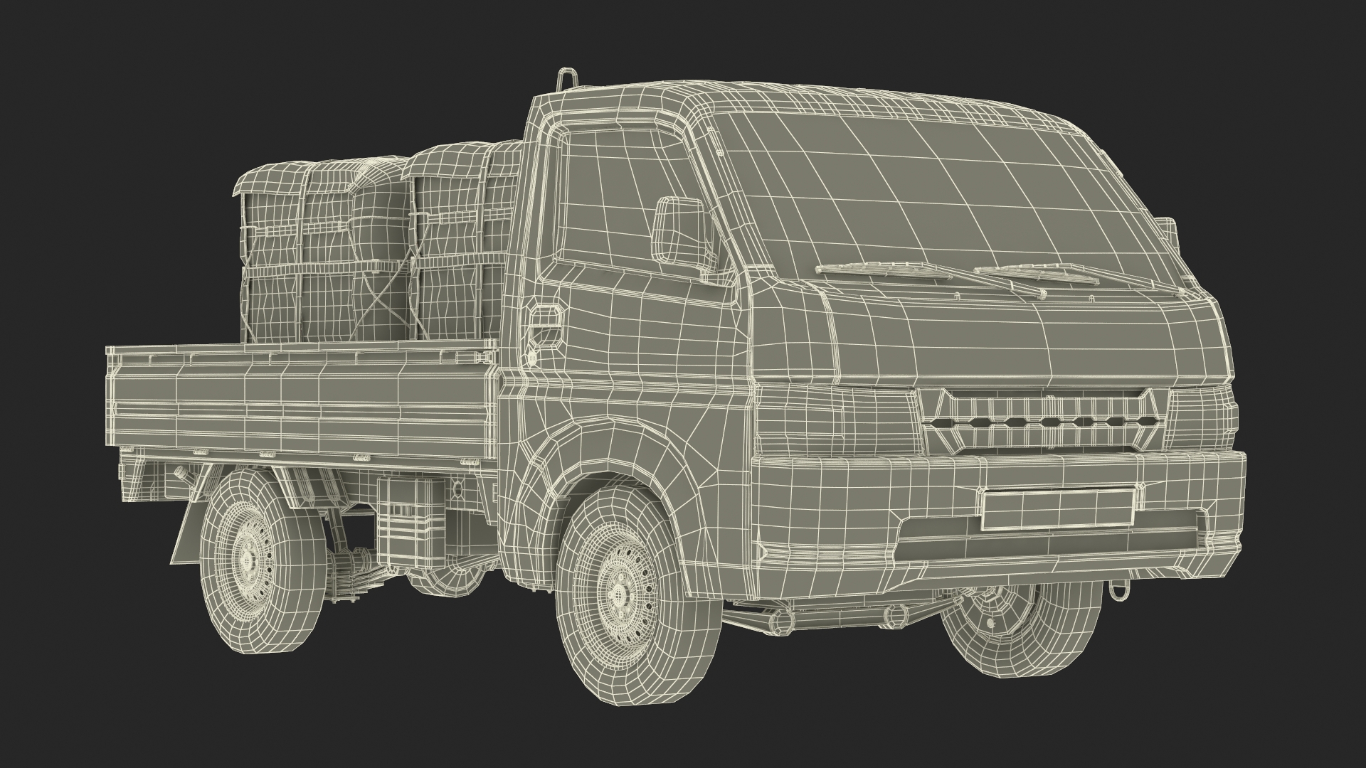 3D Flatbed Truck in Camouflage Coloring Loaded model